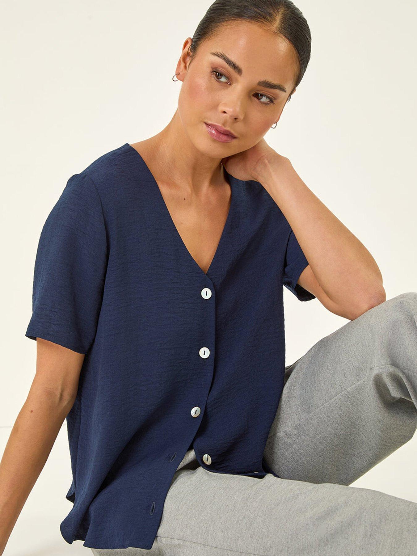 Roman Petite V-neck Button Through Blouse