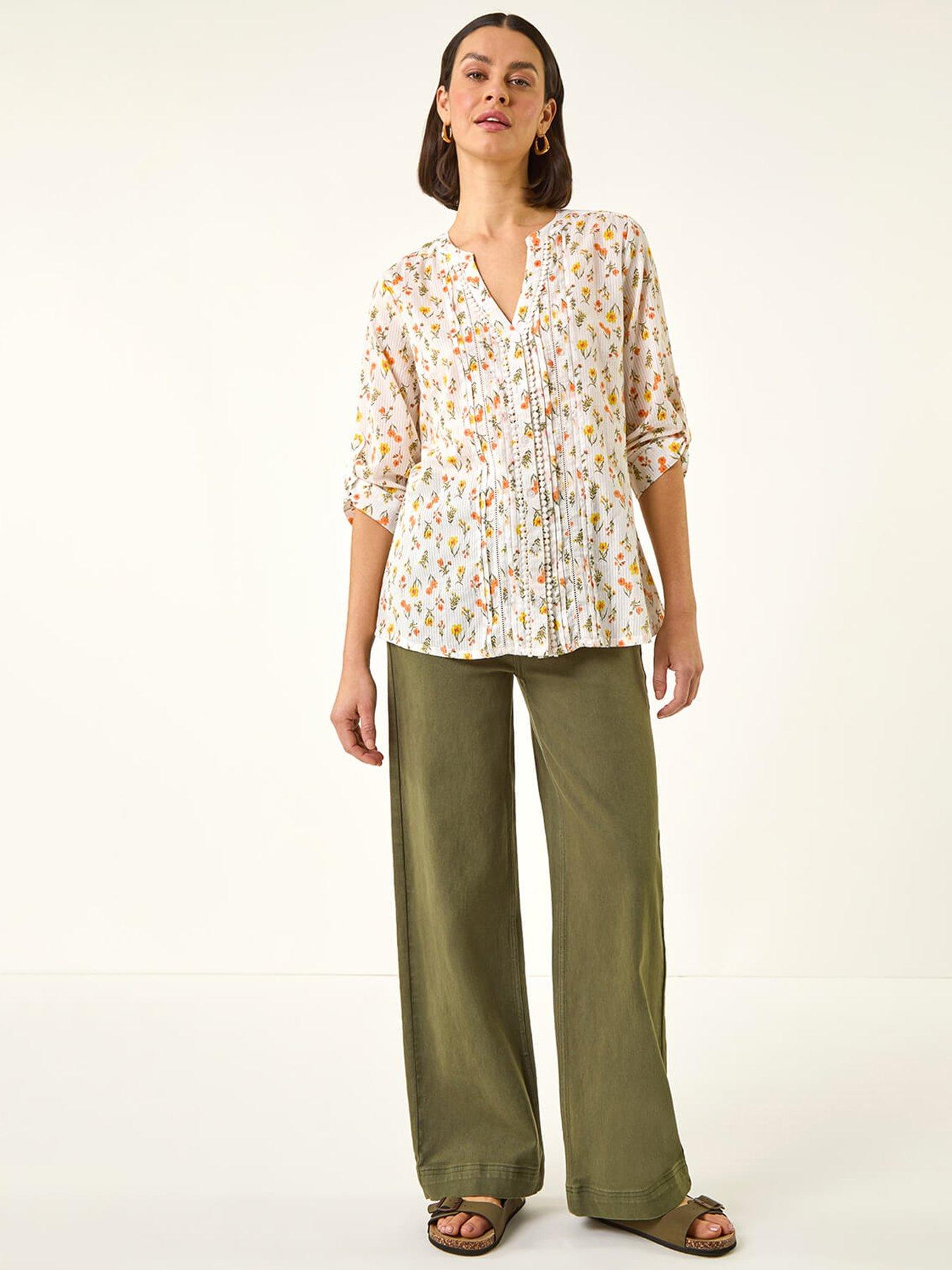 Image 3 of 5 of Roman Floral Print Trim Blouse