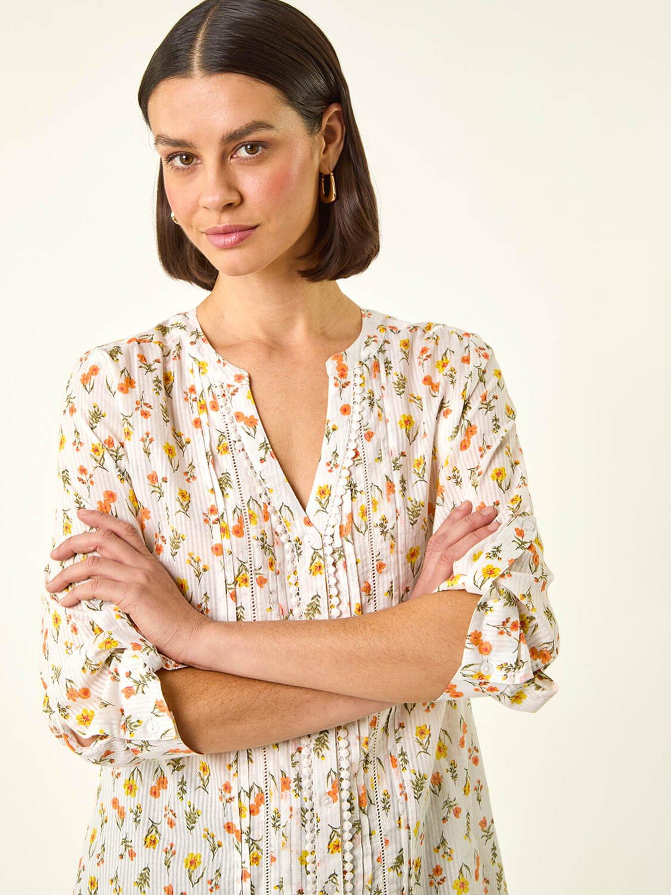 Image 4 of 5 of Roman Floral Print Trim Blouse
