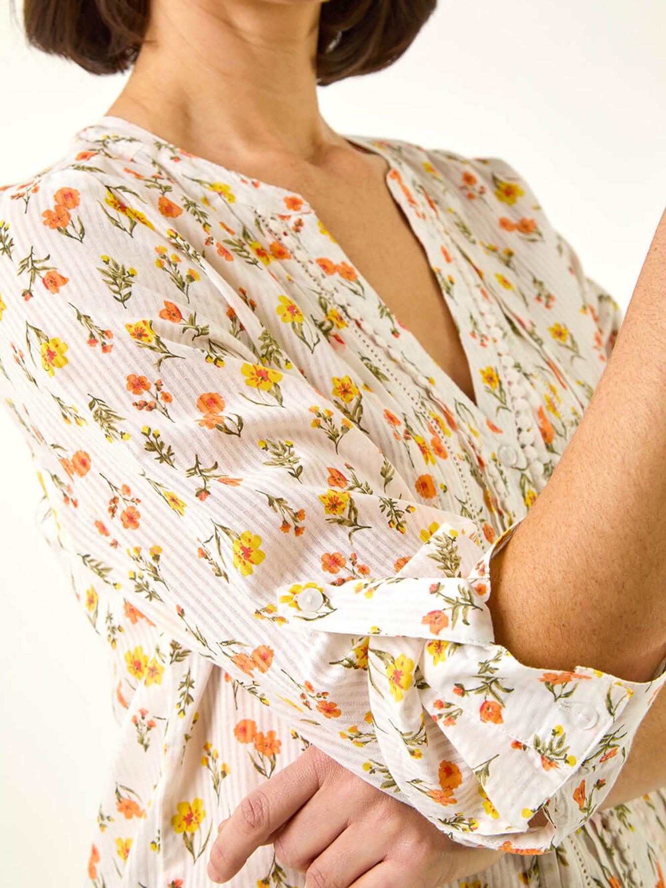 Image 5 of 5 of Roman Floral Print Trim Blouse
