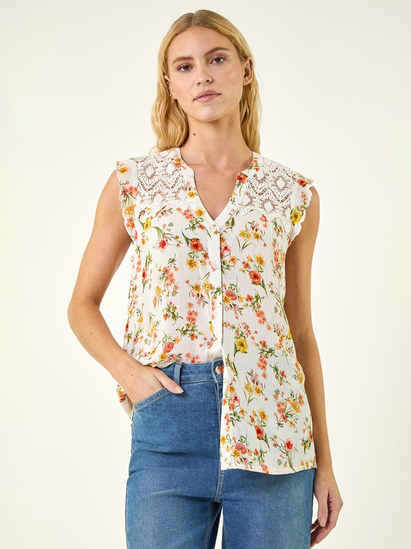 Roman Floral Lace Sleeveless Blouse