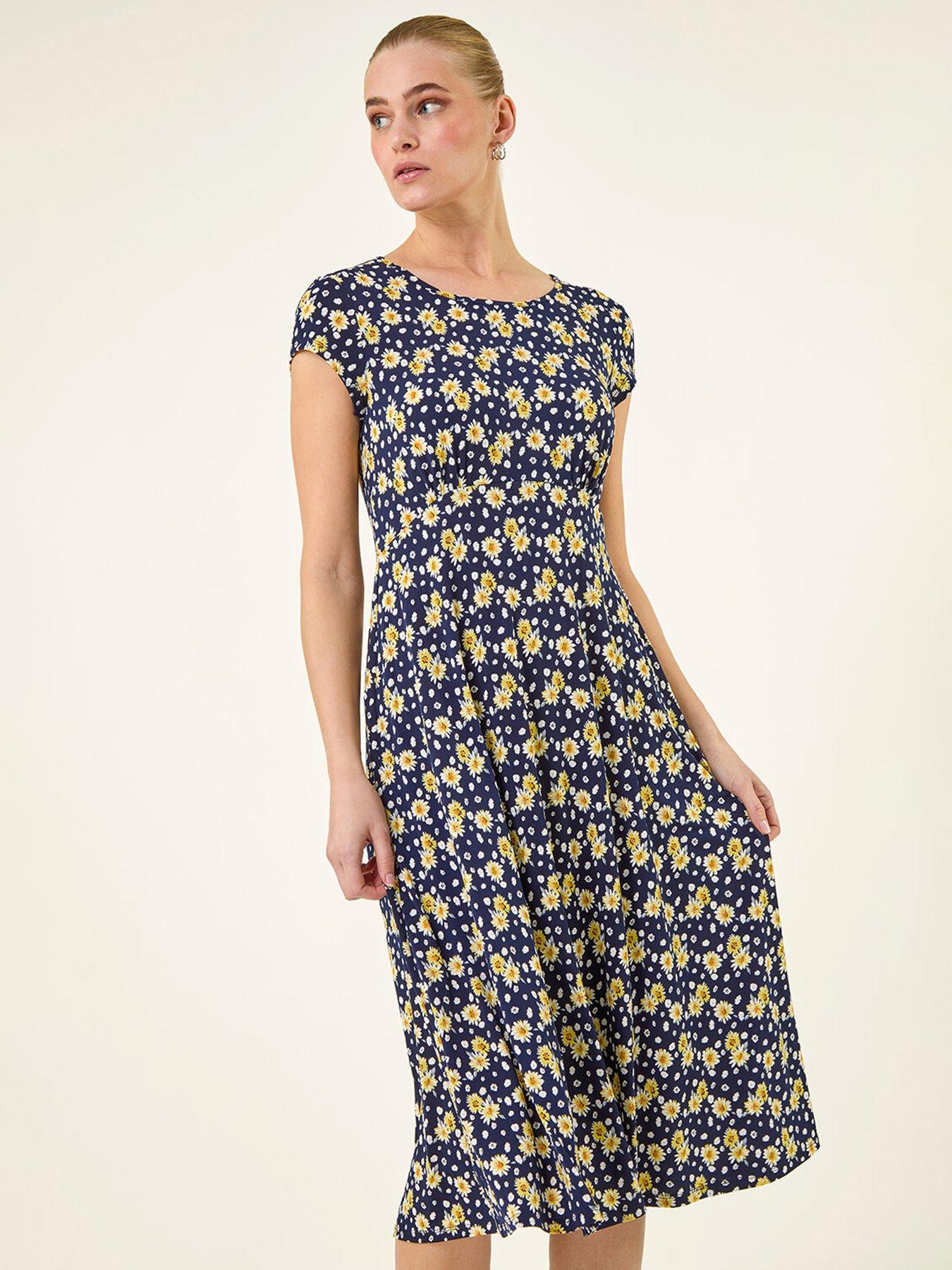 Roman Daisy Print Midi Tea Dress