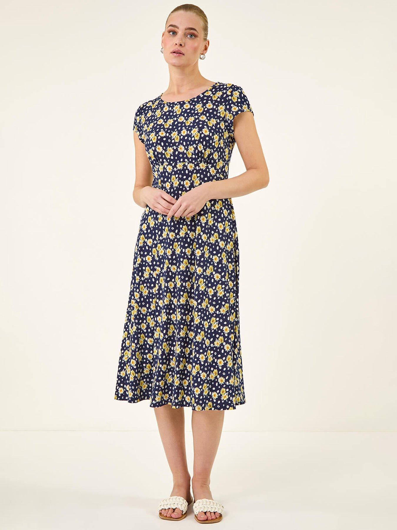 Image 2 of 2 of Roman Daisy Print Midi Tea Dress