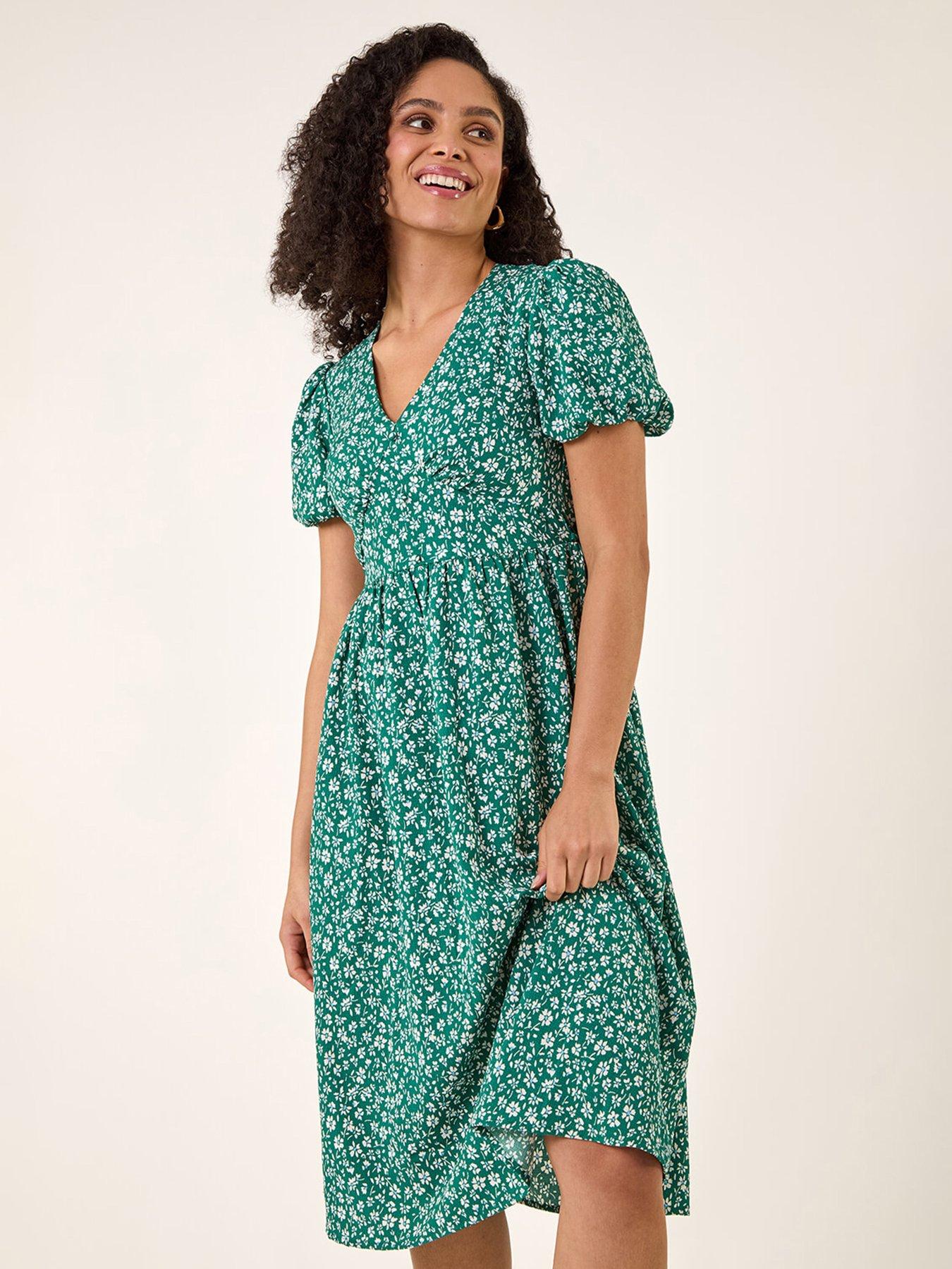 Image 1 of 5 of Roman Ditsy Print V-neck Midi Dress