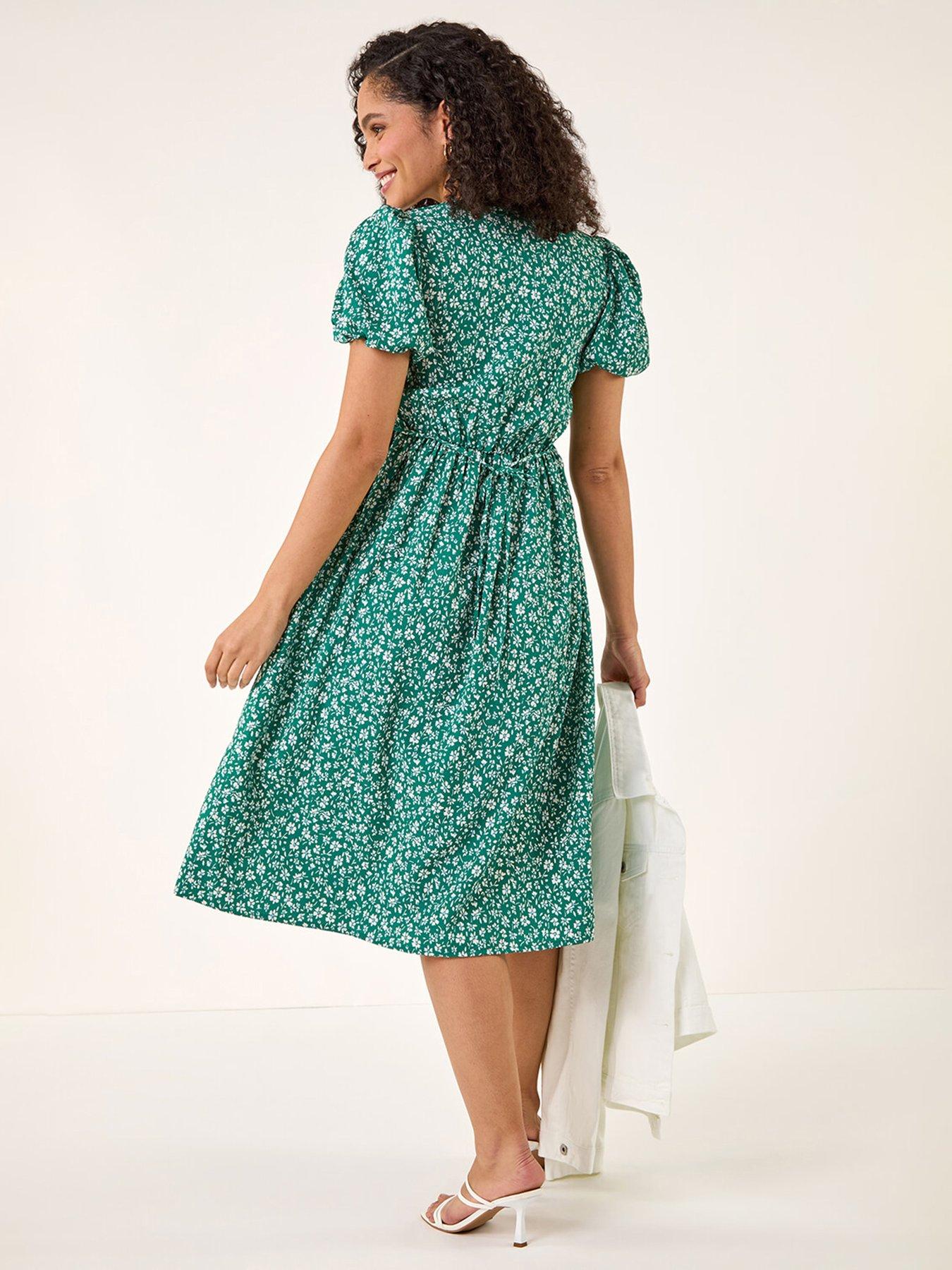 Image 2 of 5 of Roman Ditsy Print V-neck Midi Dress