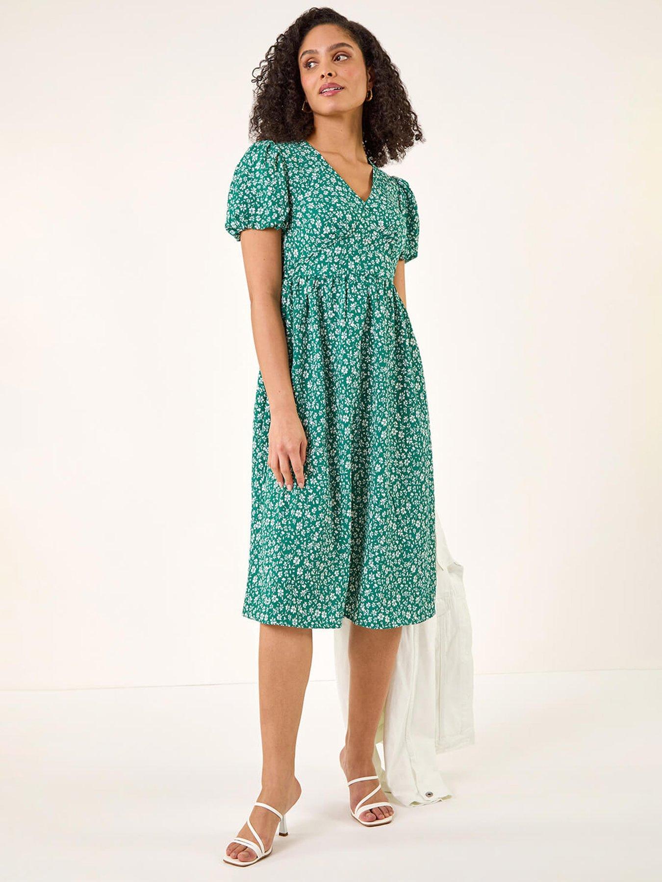 Image 3 of 5 of Roman Ditsy Print V-neck Midi Dress