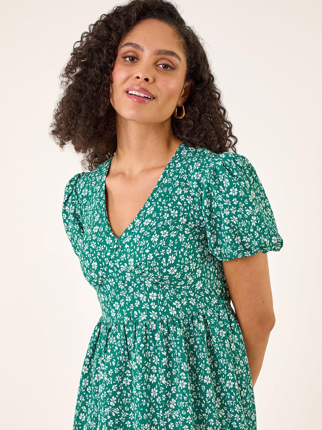 Image 4 of 5 of Roman Ditsy Print V-neck Midi Dress