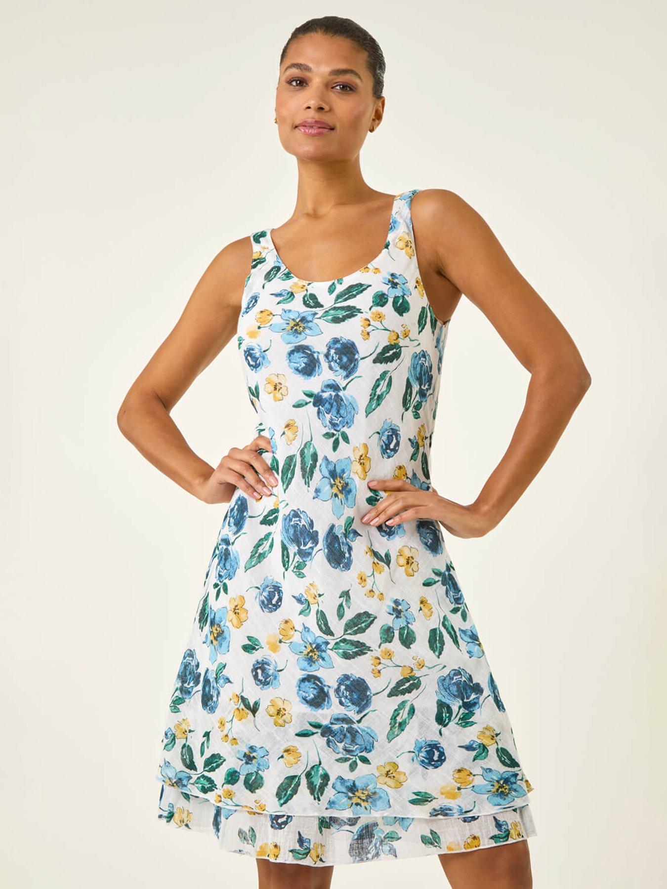 Image 1 of 5 of Roman Floral Print Double Layer Dress