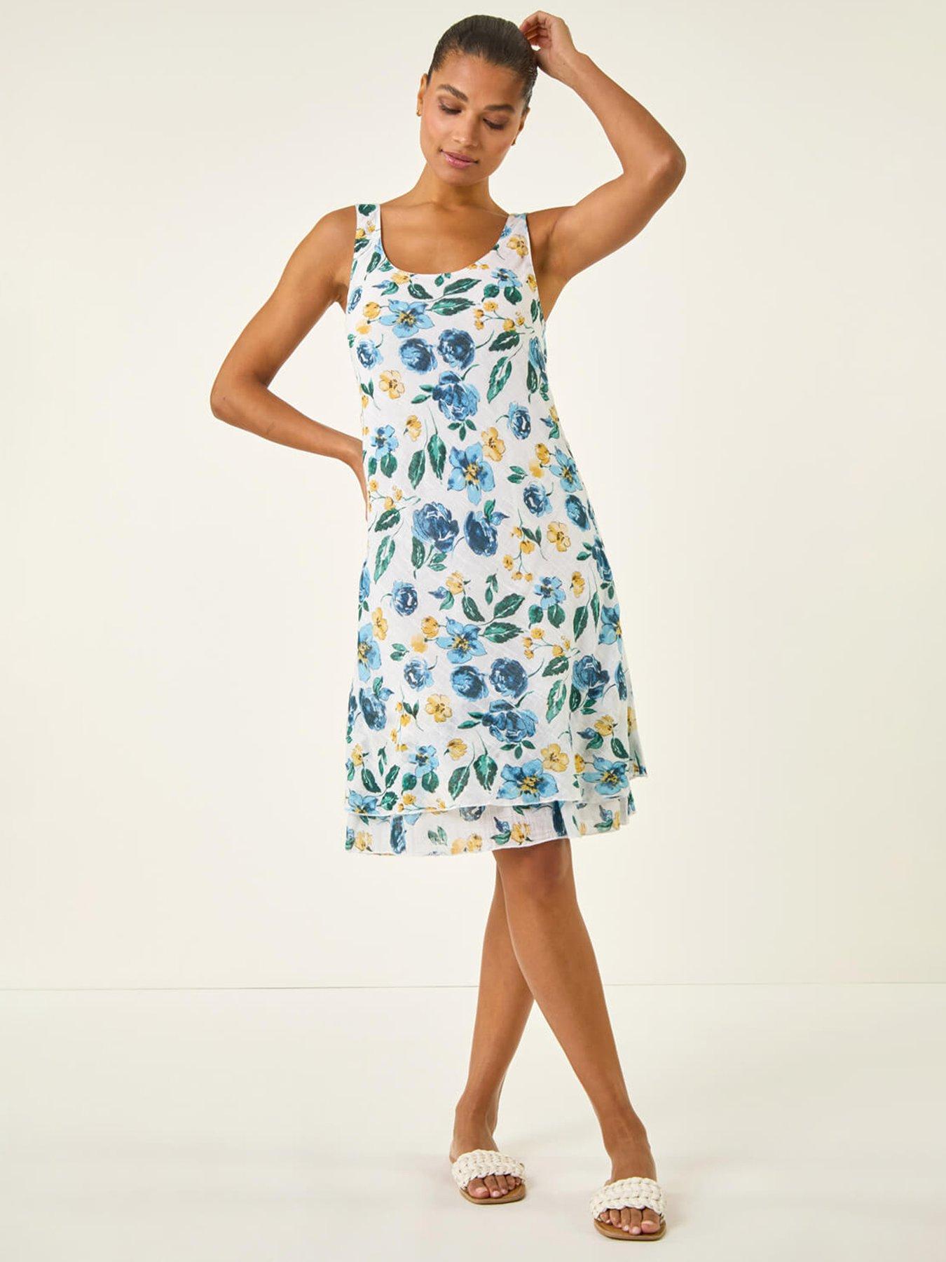 Image 3 of 5 of Roman Floral Print Double Layer Dress