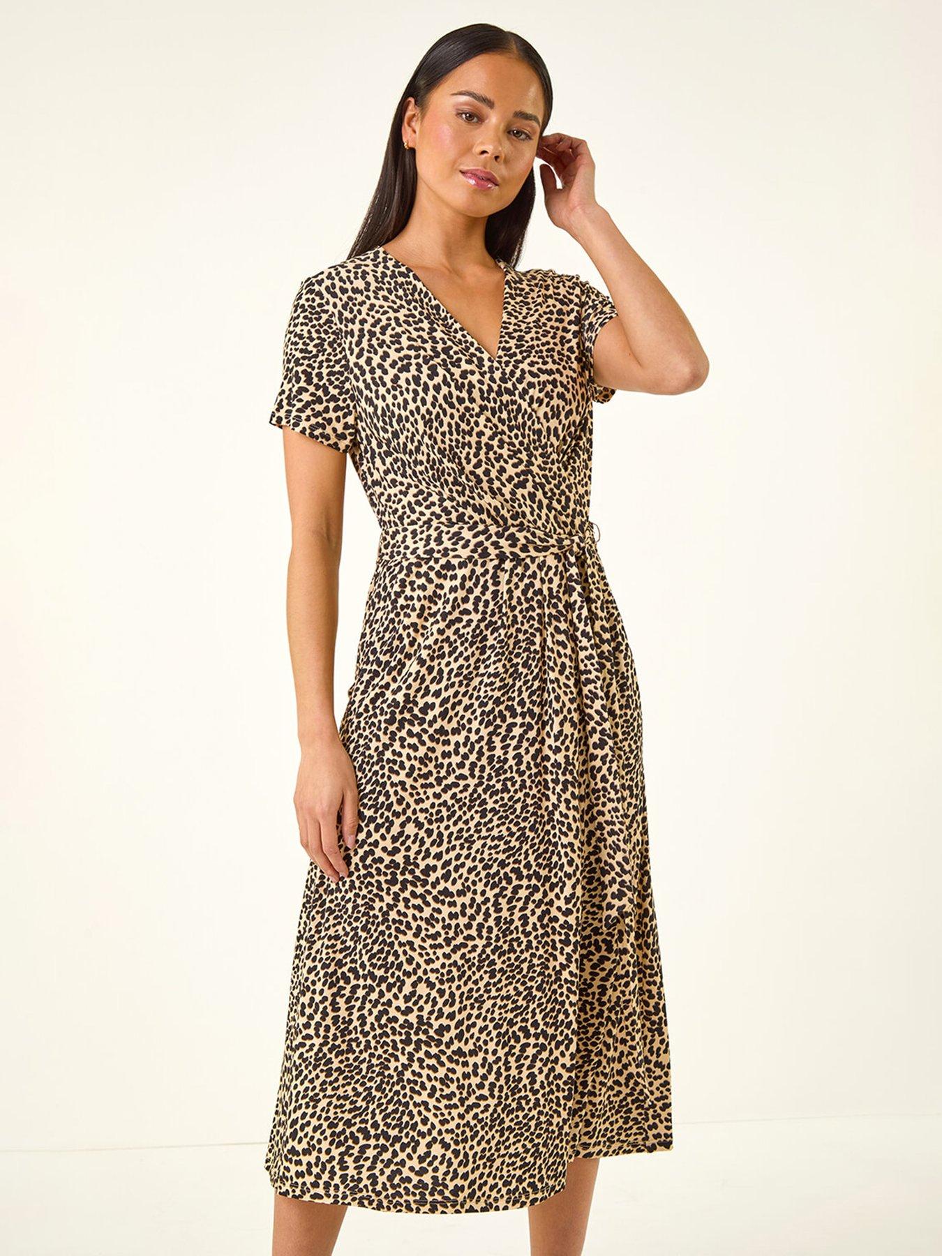 Roman Petite Animal Print Tie Waist Dress