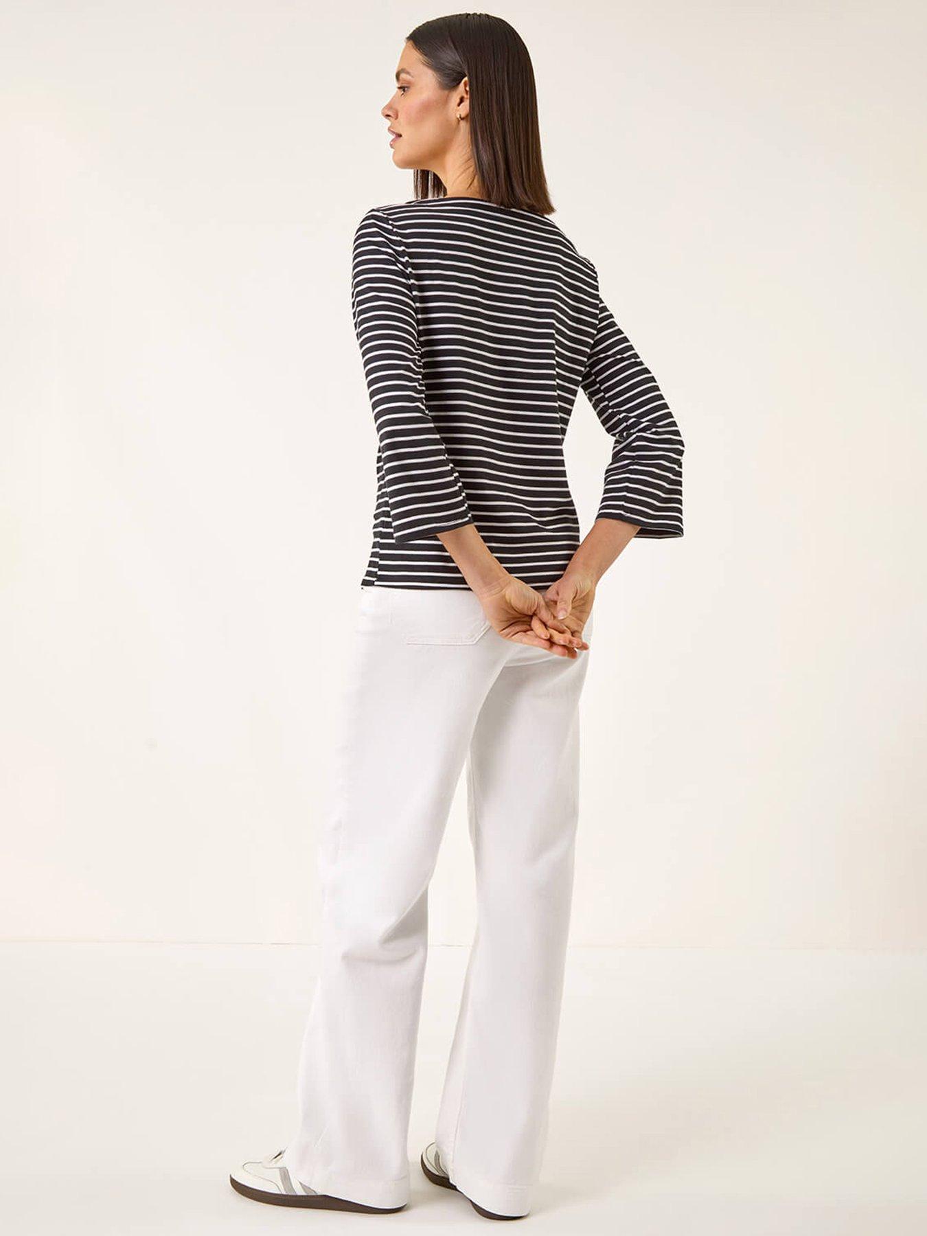 Image 2 of 5 of Roman Stripe Print Boat Neck Top