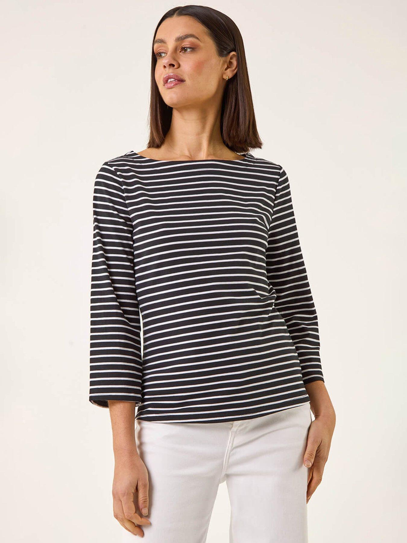 Image 4 of 5 of Roman Stripe Print Boat Neck Top