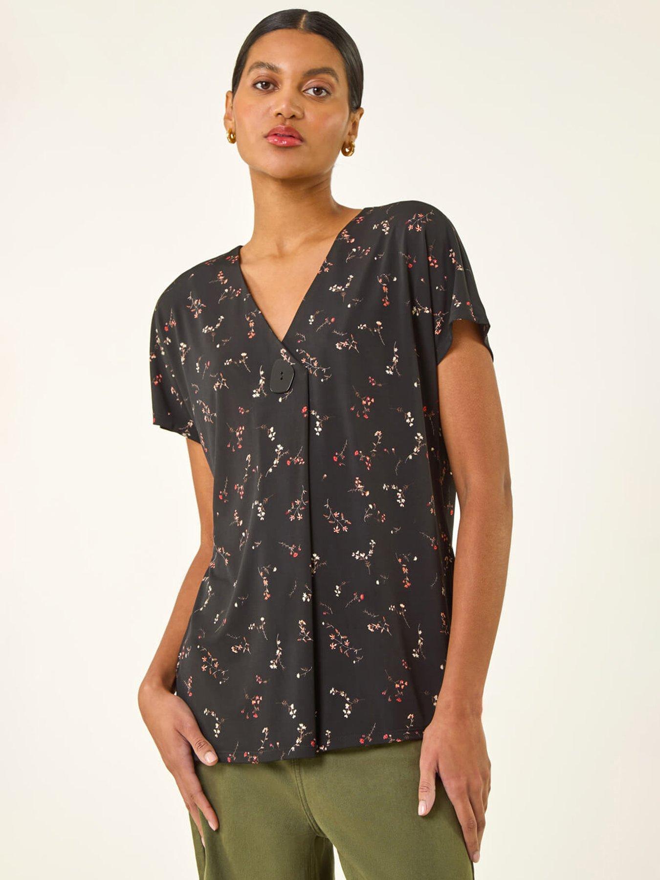 Image 1 of 5 of Roman Floral Print V-neck Top