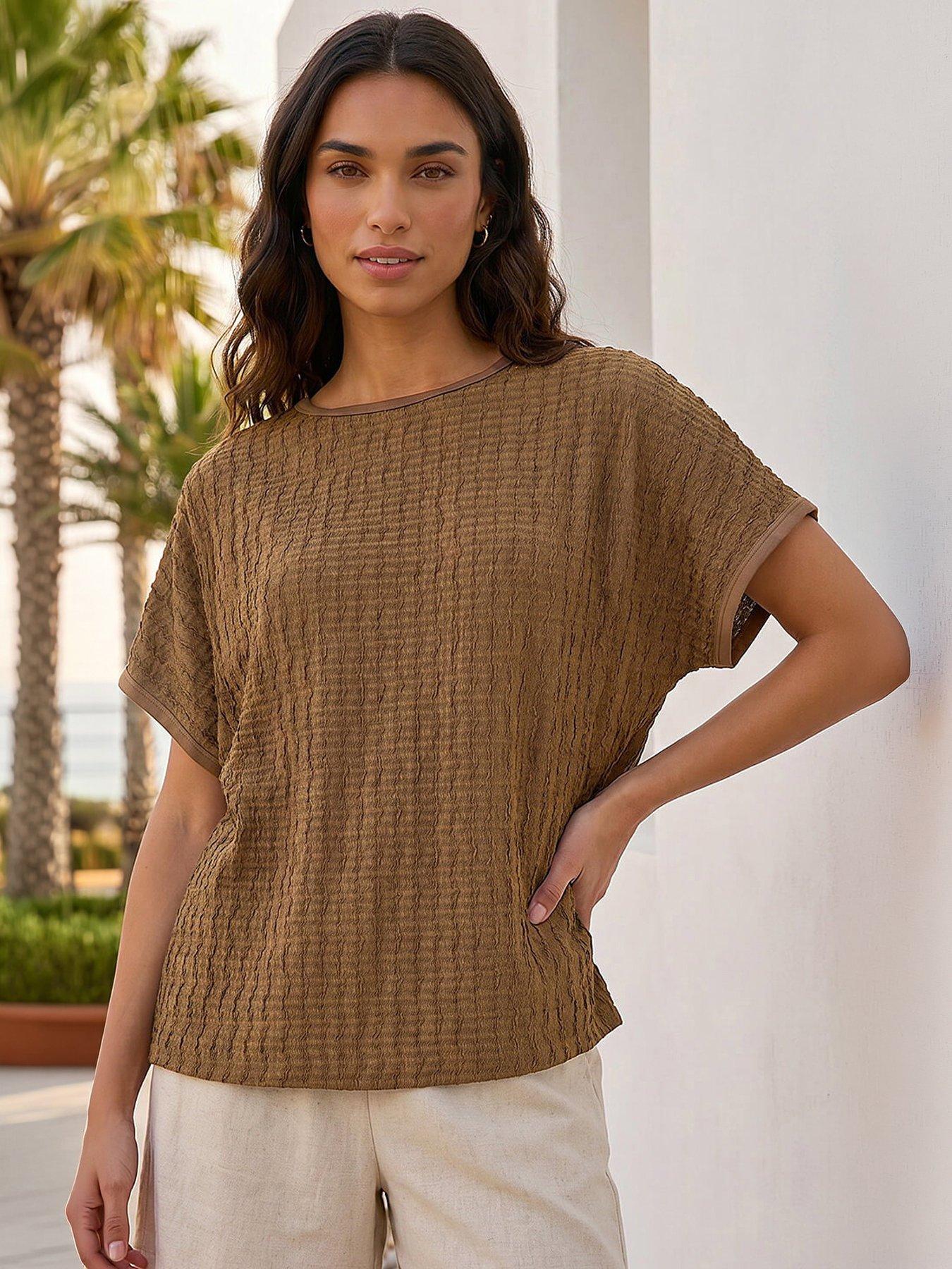 Roman Textured Stretch Tunic Top, Brown, Size 18, Women