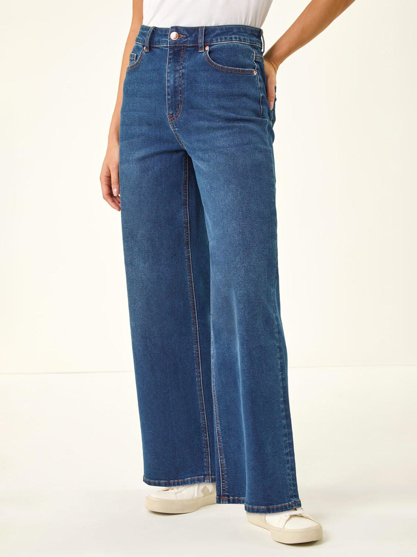 Roman Petite Wide Leg Jeans, Blue, Size 12, Women
