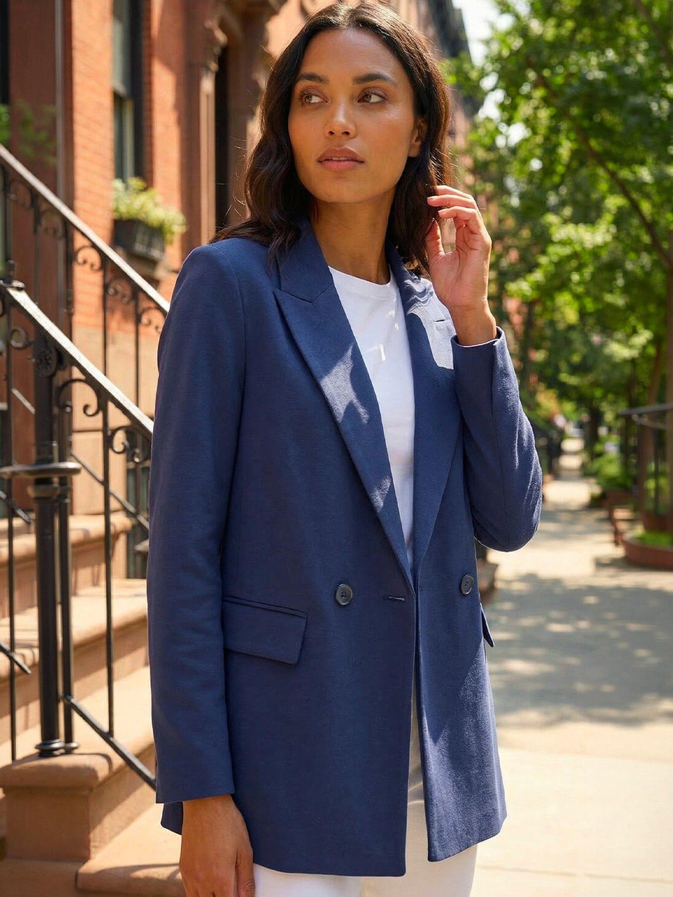 Roman Premium Stretch Ponte Blazer, Blue, Size 20, Women