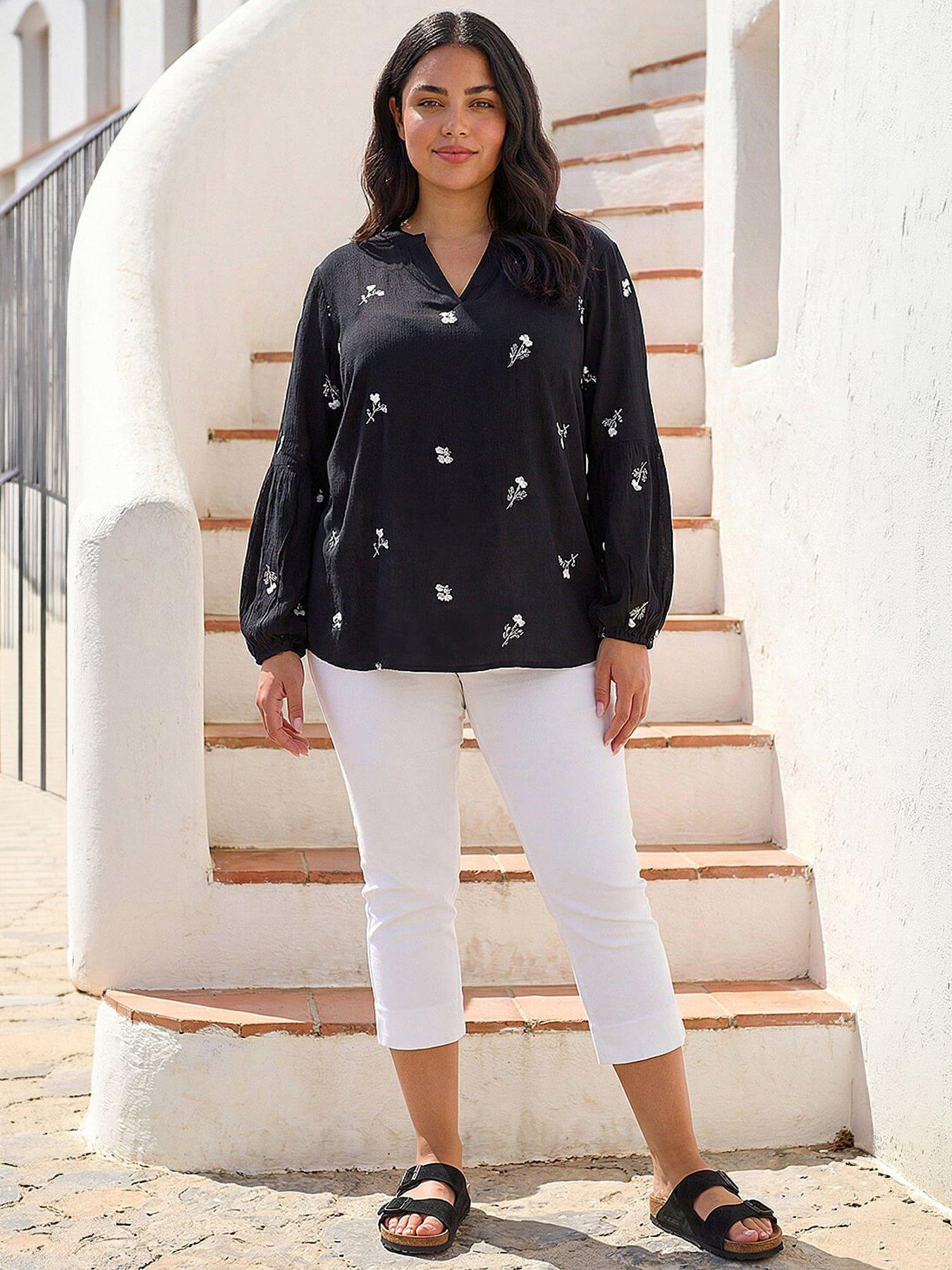 Roman Curve Embroidered Woven Top