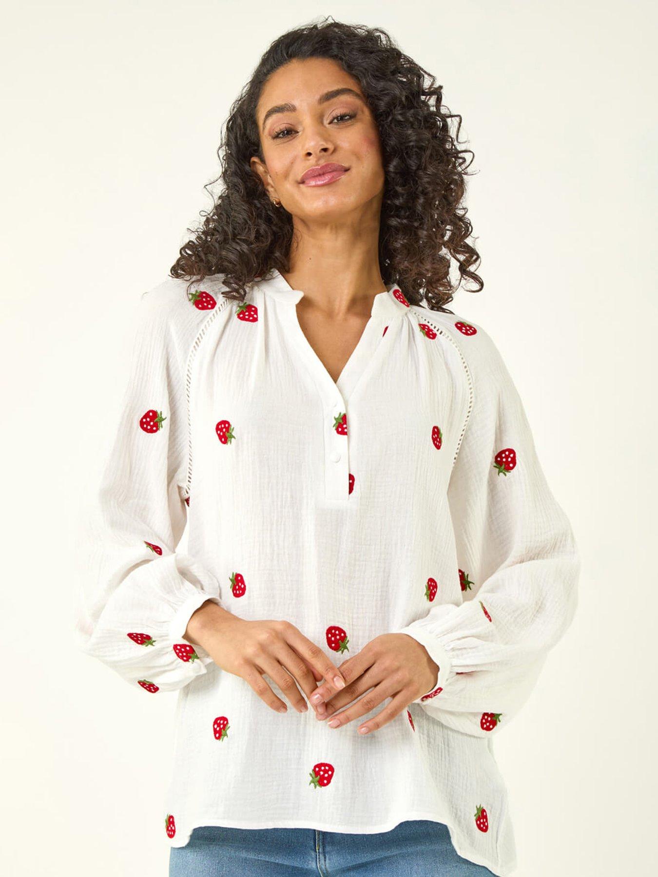 Roman Dusk Strawberry V-neck Tunic Top