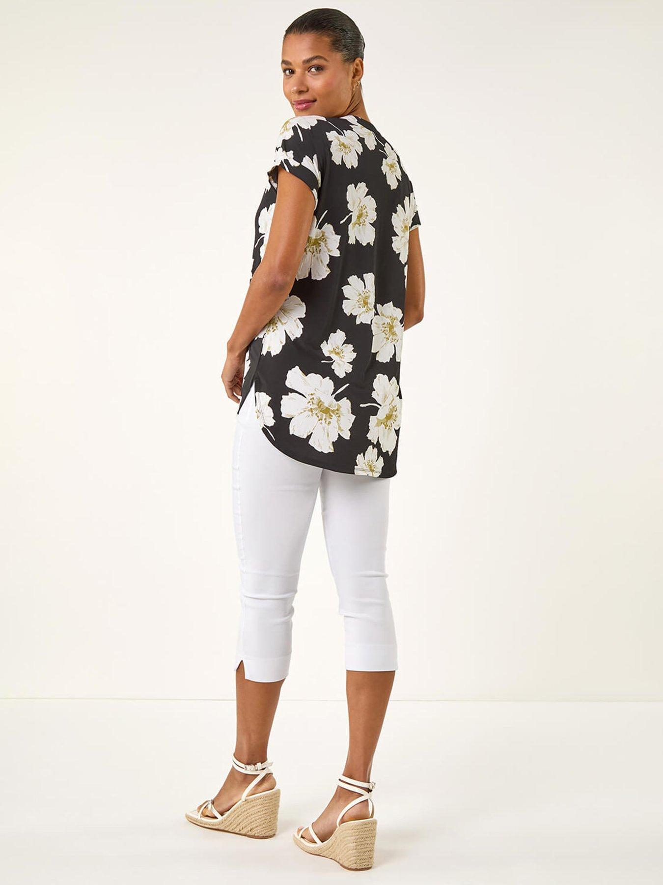 Image 2 of 5 of Roman Floral Puff Print Stretch Top