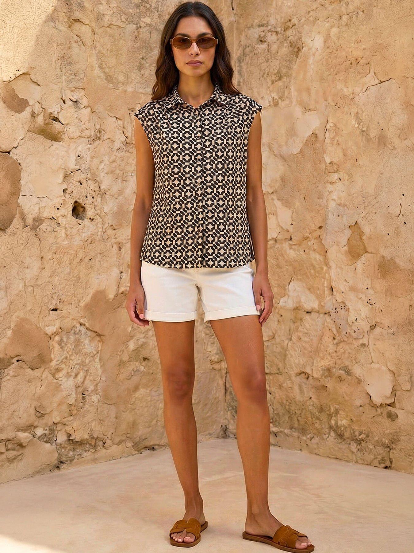 Roman Geometric Sleeveless Shirt, Black, Size 16, Women