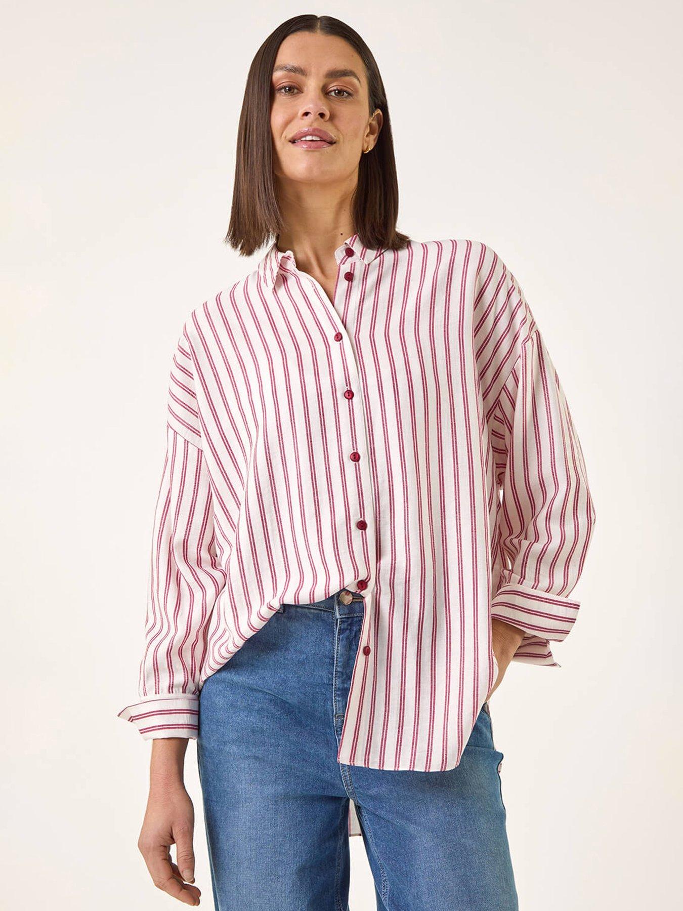 Roman Stripe Print Button Blouse