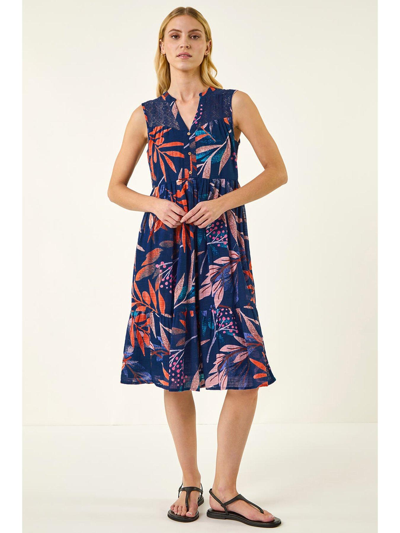 Image 1 of 5 of Roman Leaf Print V-neck Tiered Dress