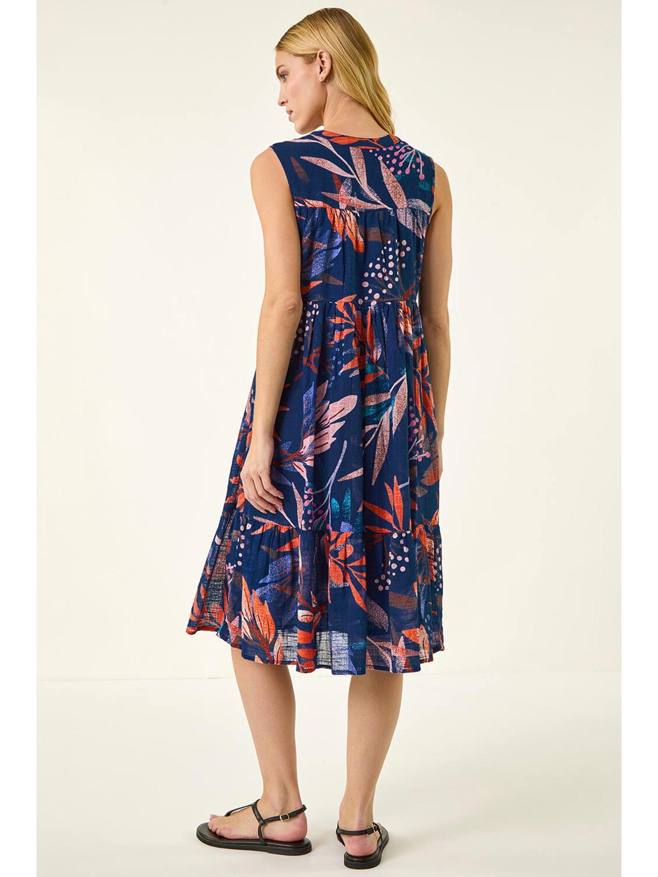 Image 2 of 5 of Roman Leaf Print V-neck Tiered Dress
