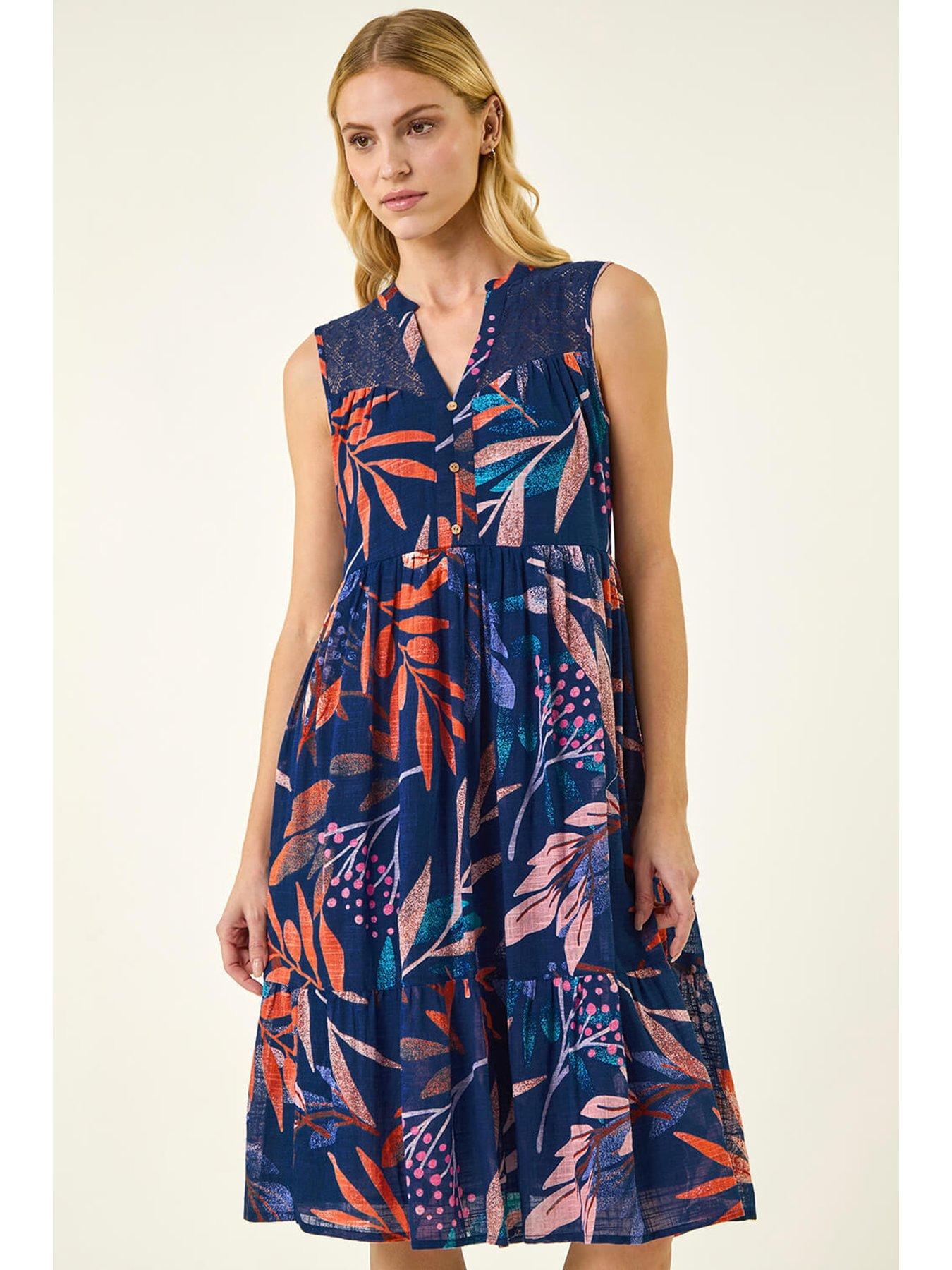 Image 3 of 5 of Roman Leaf Print V-neck Tiered Dress