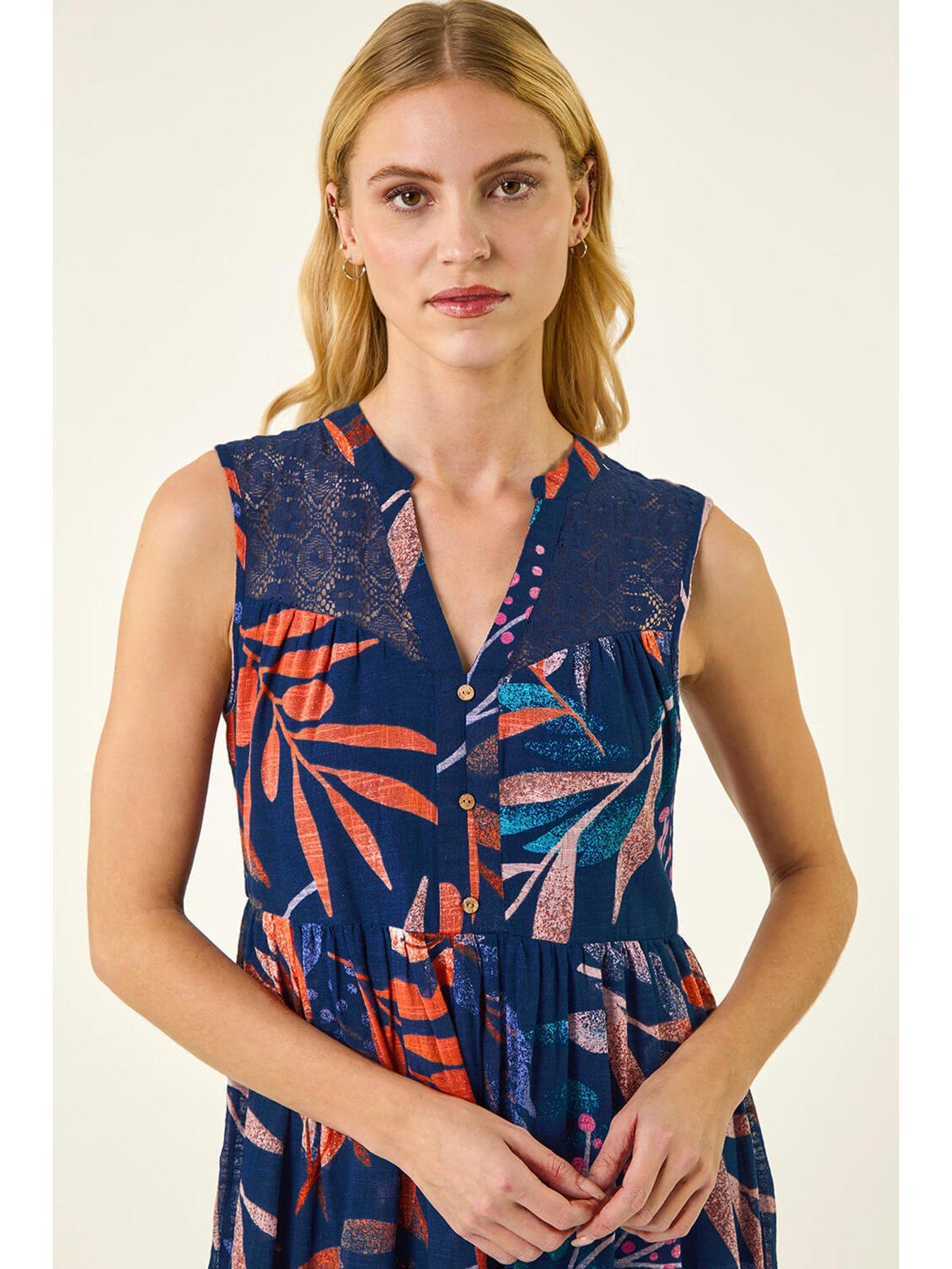 Image 4 of 5 of Roman Leaf Print V-neck Tiered Dress