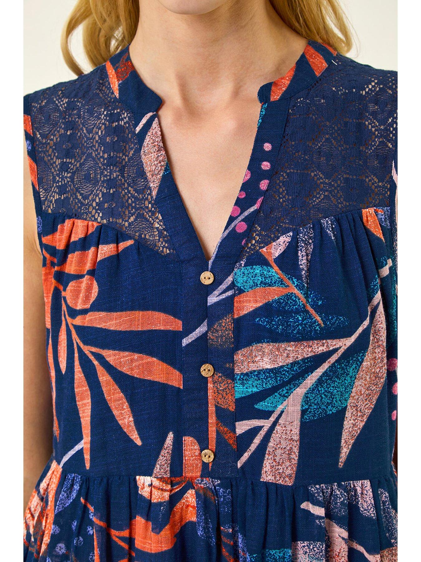 Image 5 of 5 of Roman Leaf Print V-neck Tiered Dress