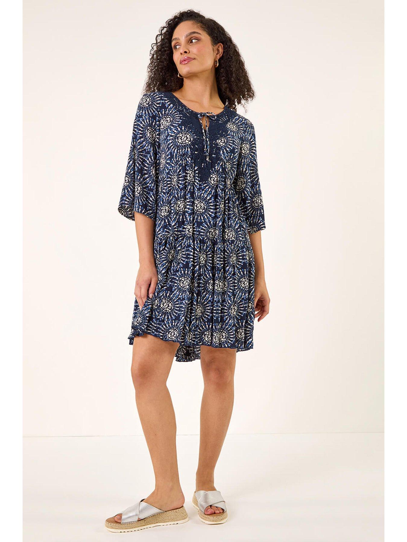 Roman Geo Lace Detail Smock Dress