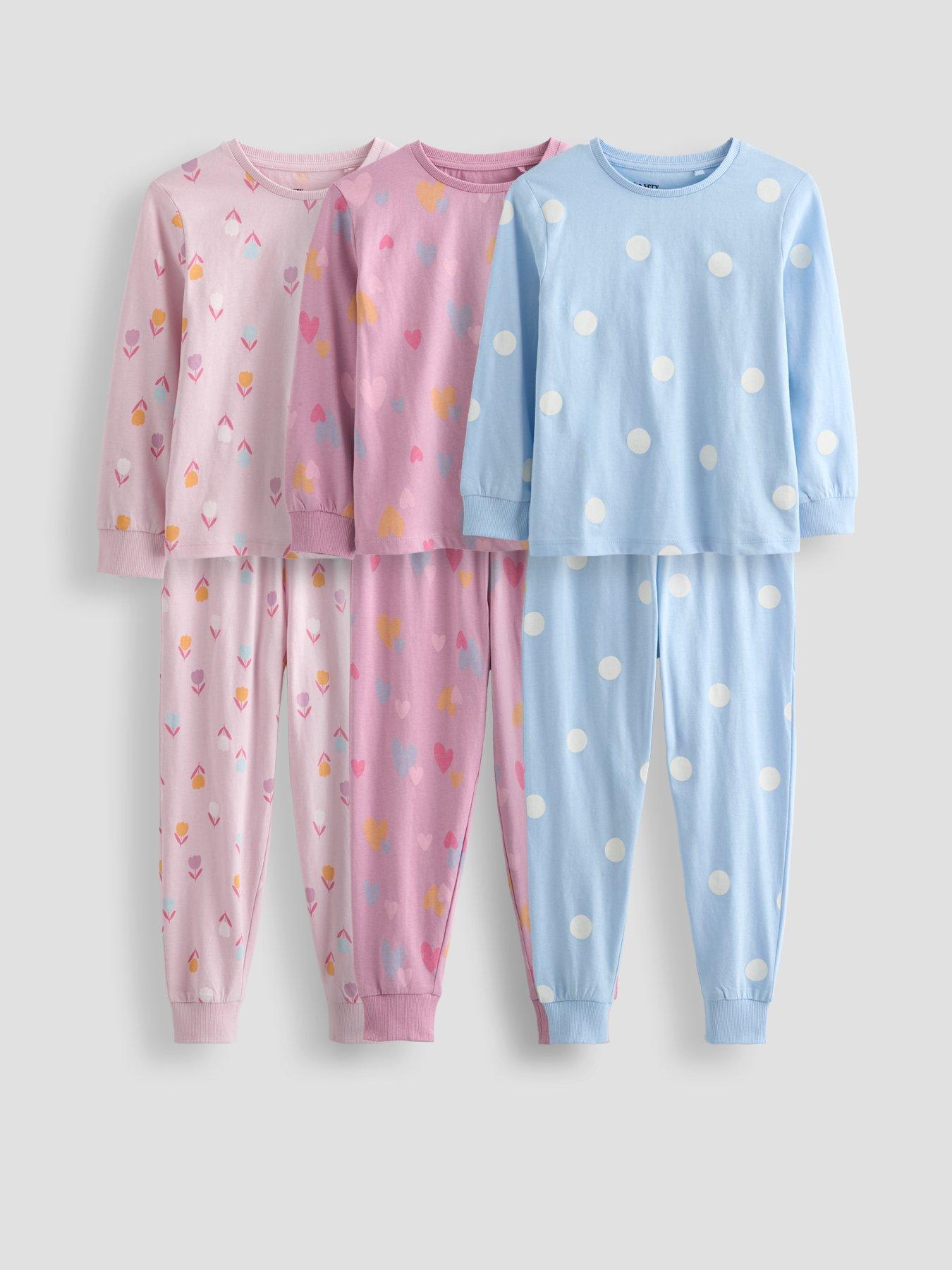 Image 1 of 5 of The Very Collection 3 Pack Floral Heart Jersey Pyjamas (9 months - 7 years) - Multi