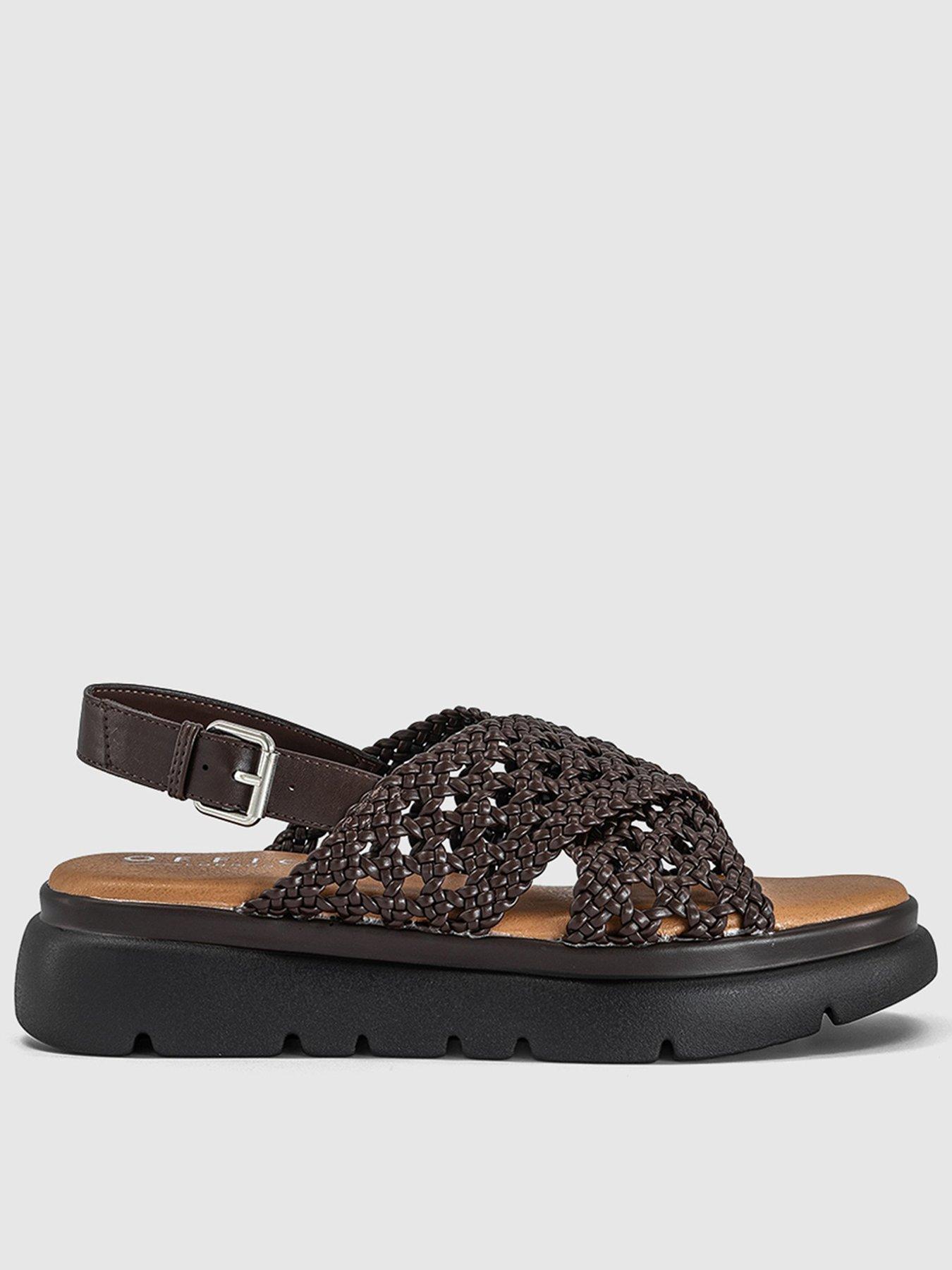 OFFICE Suki - Woven Cross Over Platform Sandal - Brown