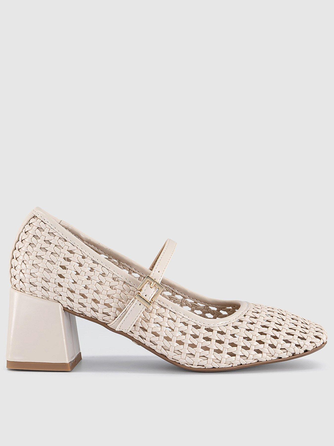 OFFICE Mara - Basket Weave Heeled Mary Jane - Off White