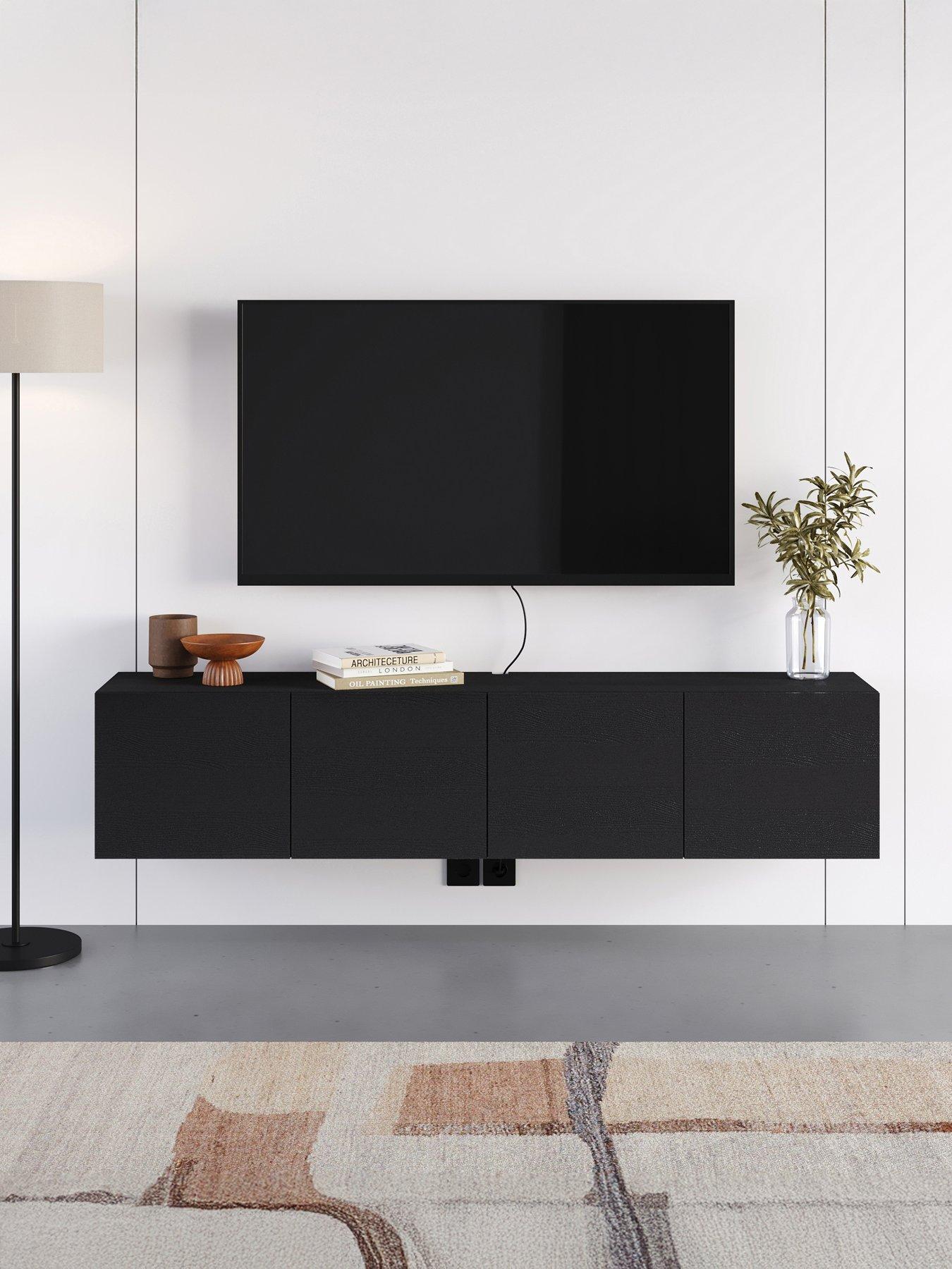 Image 1 of 7 of Decortie Combe Wall Mounted Tv Cabinet - Black Wood