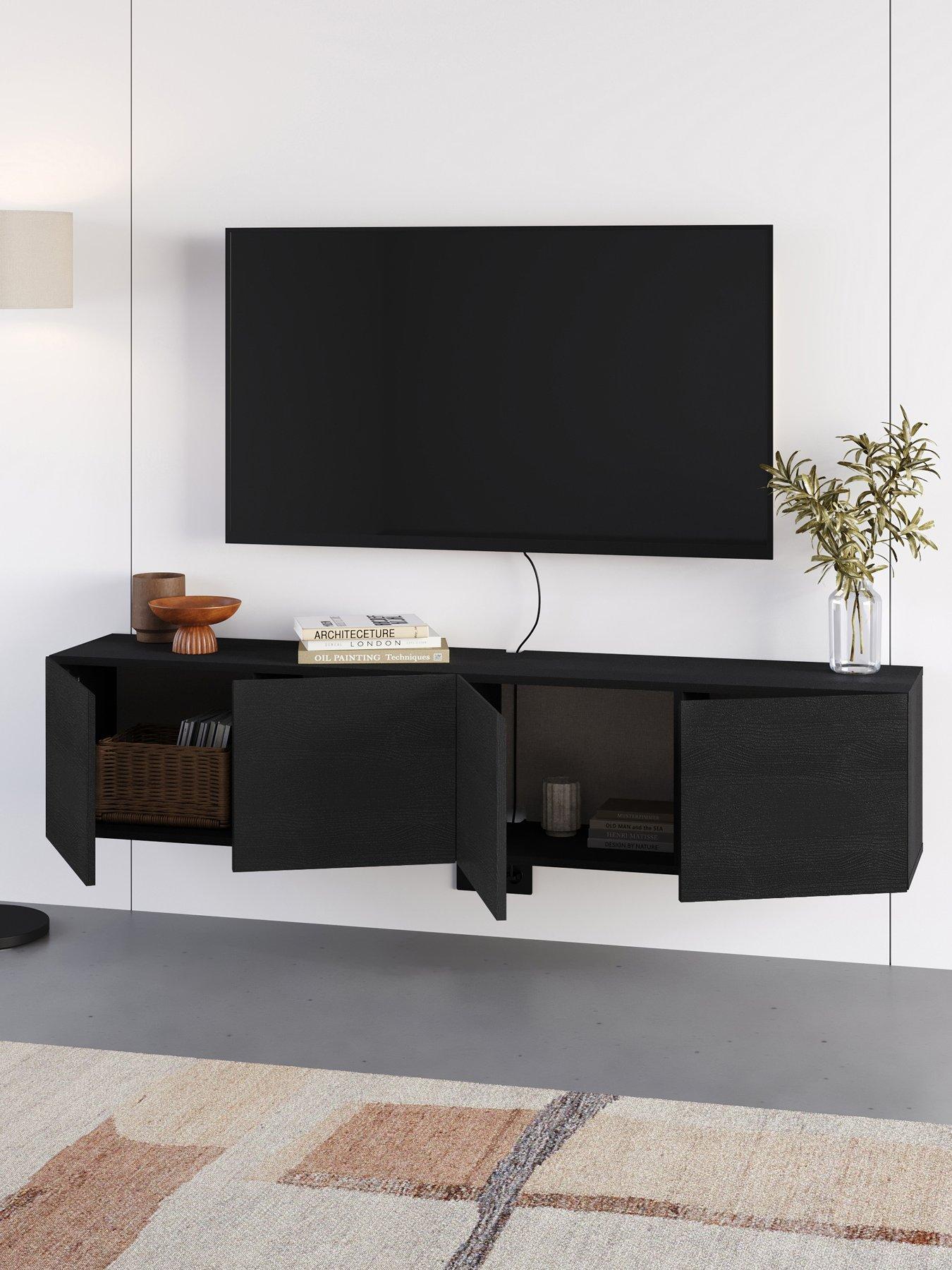 Image 4 of 7 of Decortie Combe Wall Mounted Tv Cabinet - Black Wood