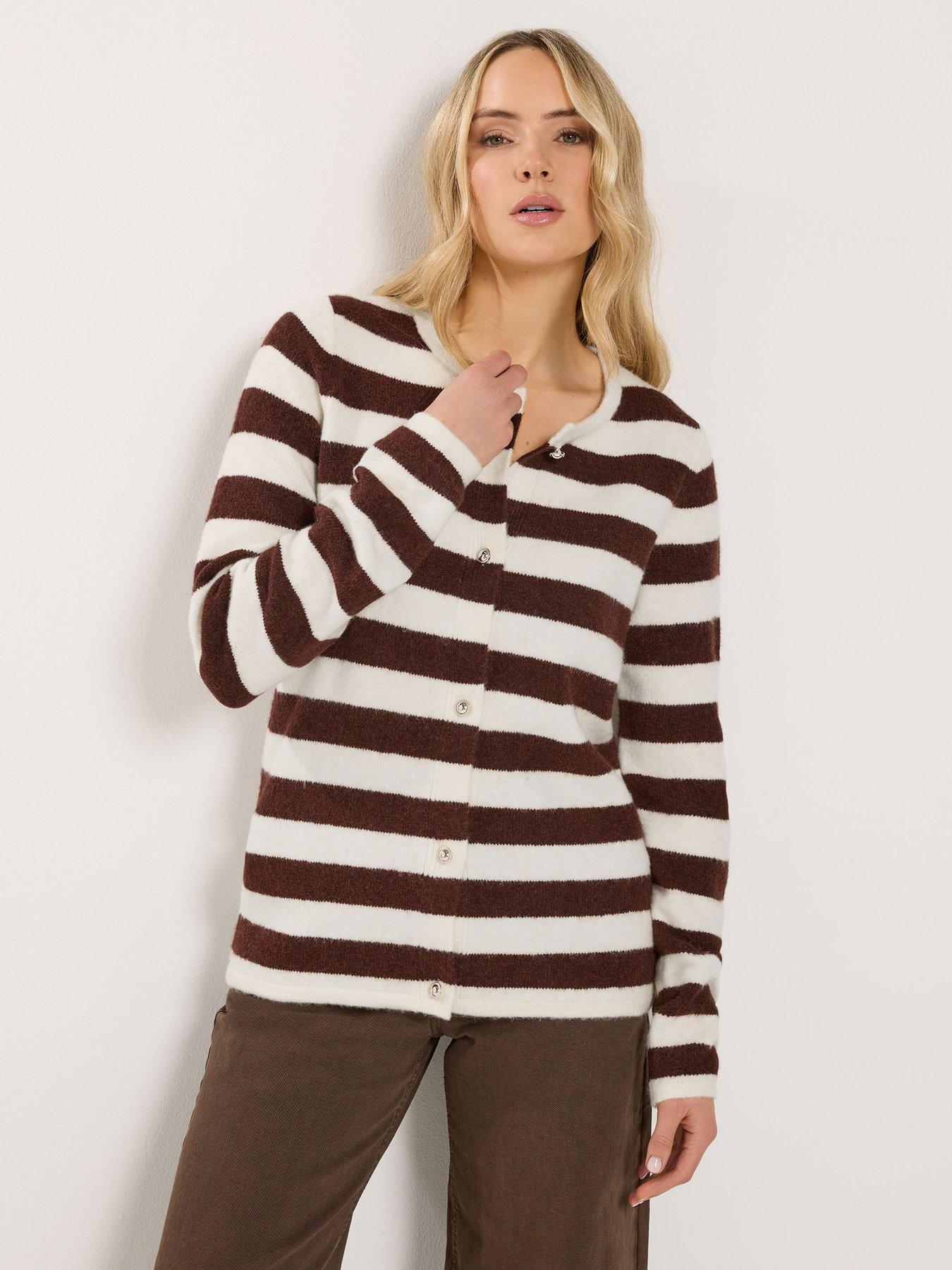 Long Tall Sally Stripe Knitted Cardigan - Brown