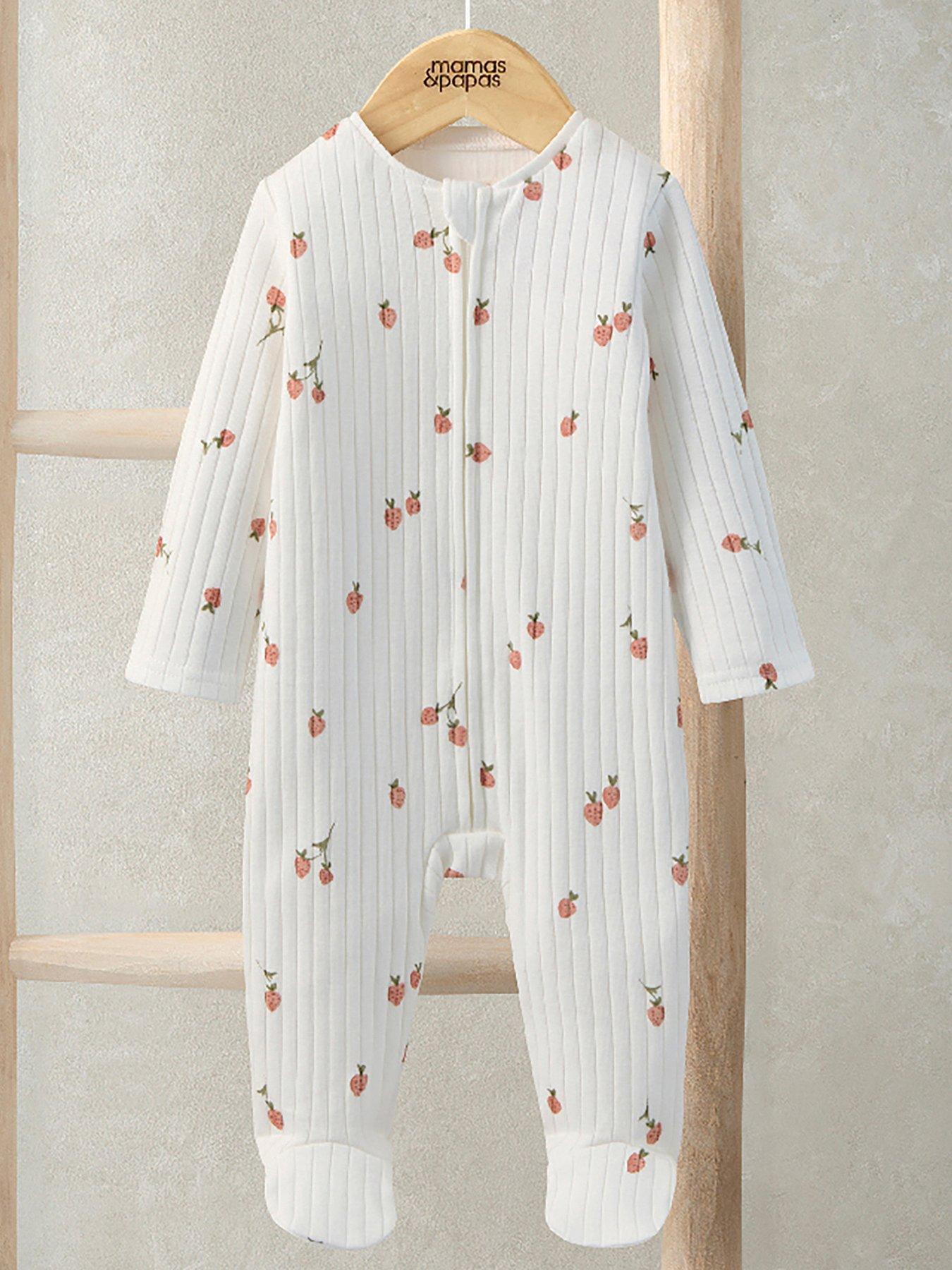 Mamas & Papas Baby Girls Strawberry Ribbed Zip Sleepsuit - Cream