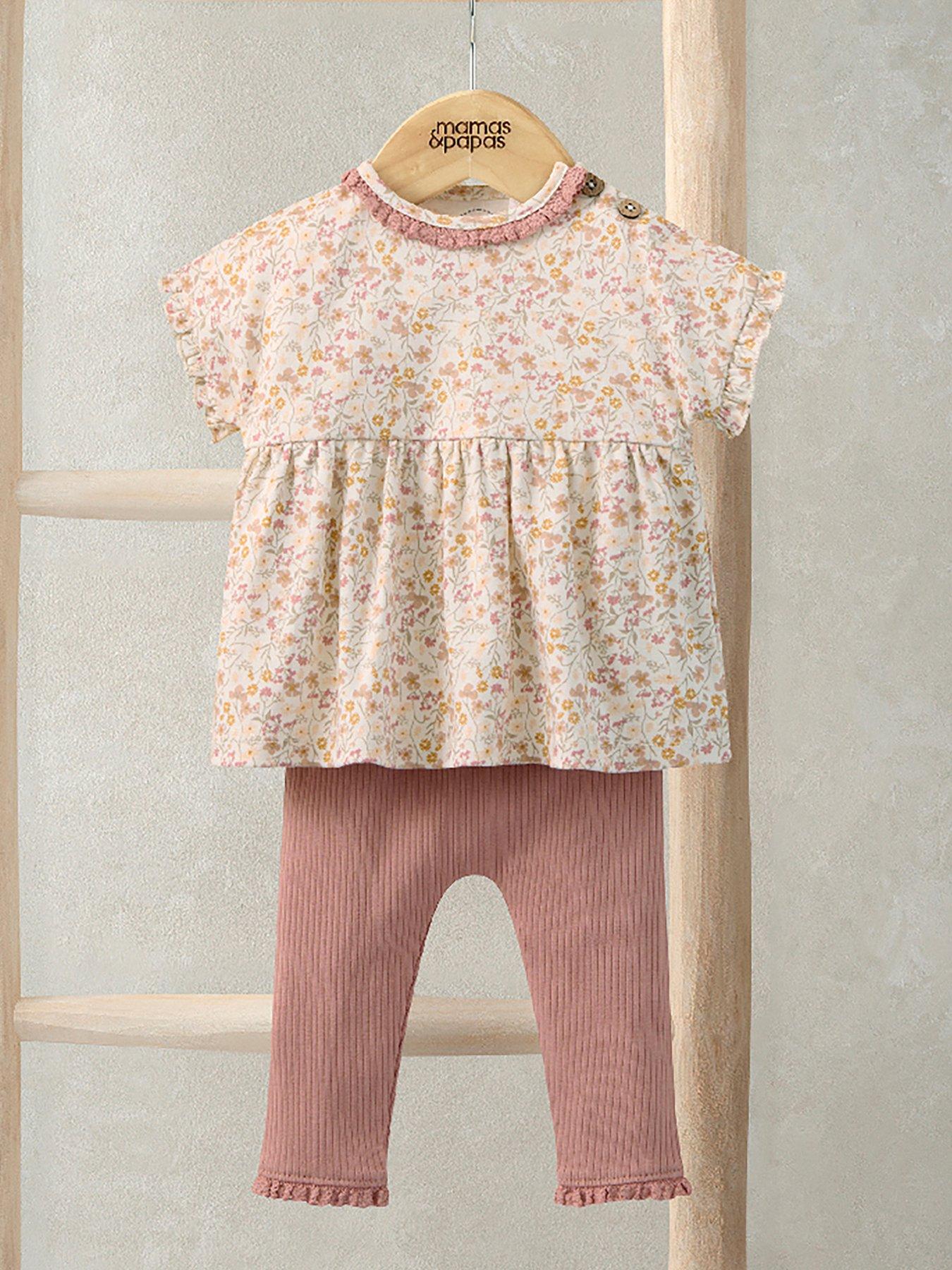Mamas & Papas Baby Girls 2 Piece Ditsy T-shirt  &  Legging Set - Pink