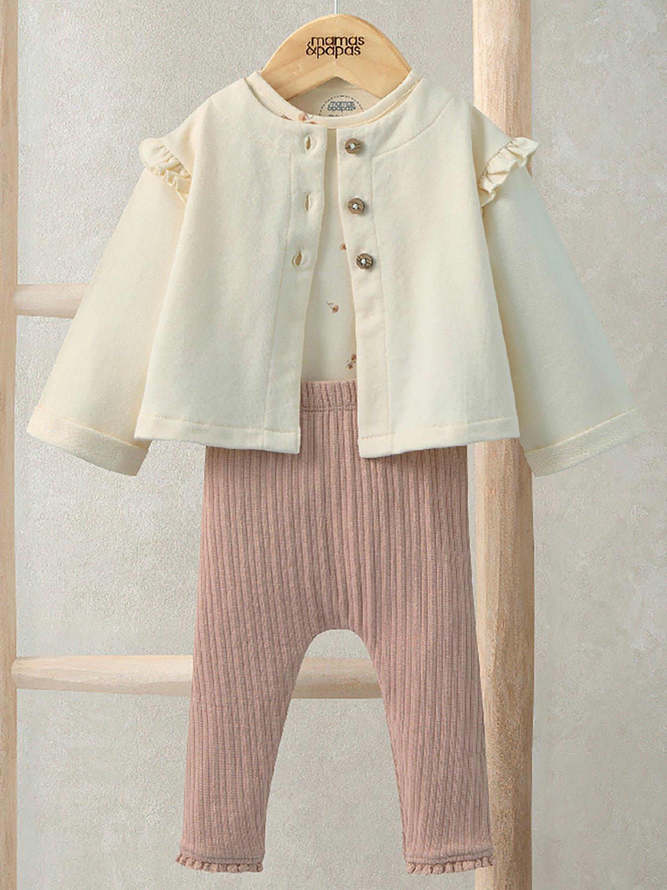 Mamas & Papas Baby Girls 3 Piece Jersey Jacket, Leggings  &  Daisy Bodysuit Set - Pink