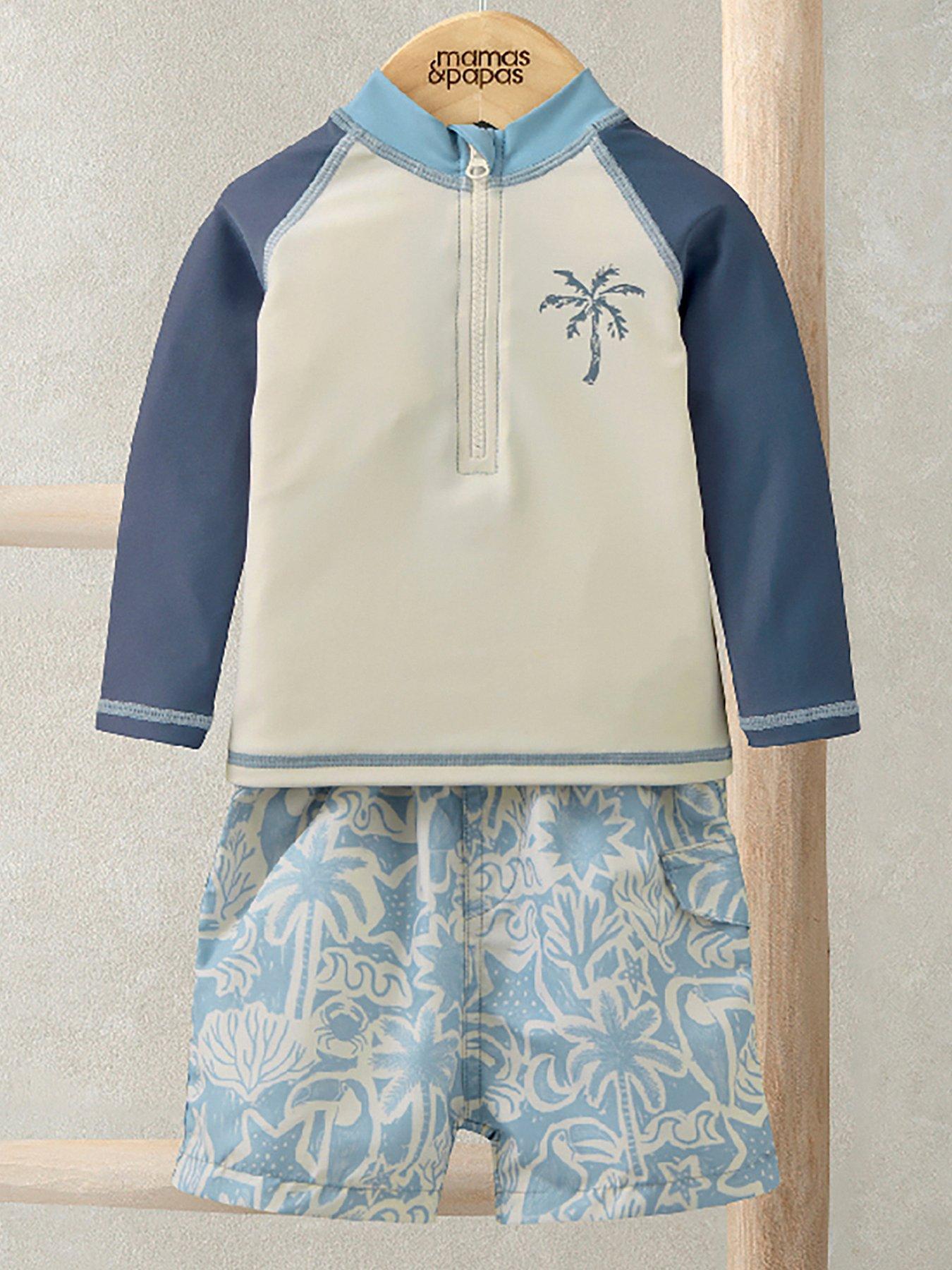 Mamas & Papas Baby Boys Board Shorts  &  Long-sleeved Top Set - Blue