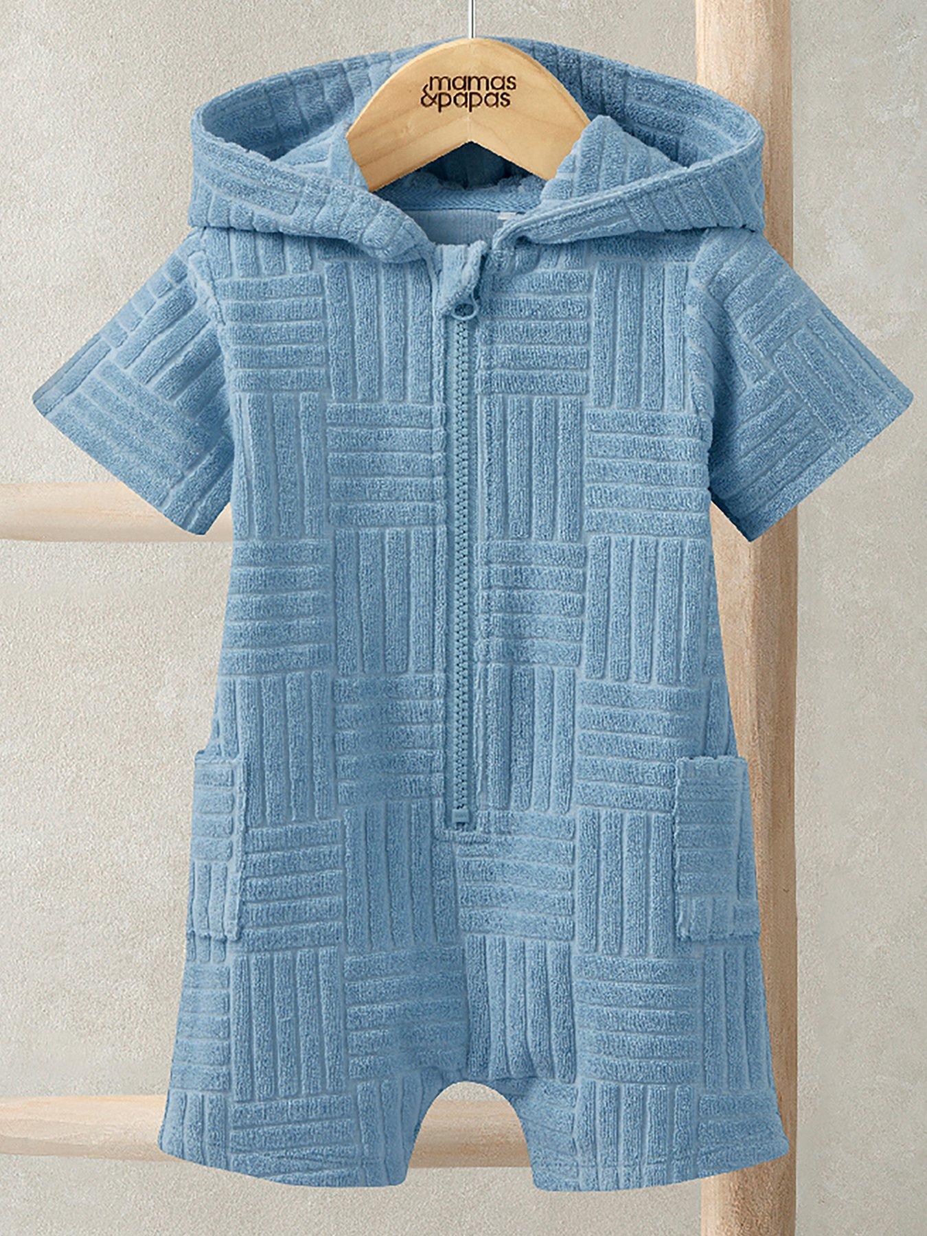 Mamas & Papas Baby Boys Textured Towelling Zip Romper - Blue