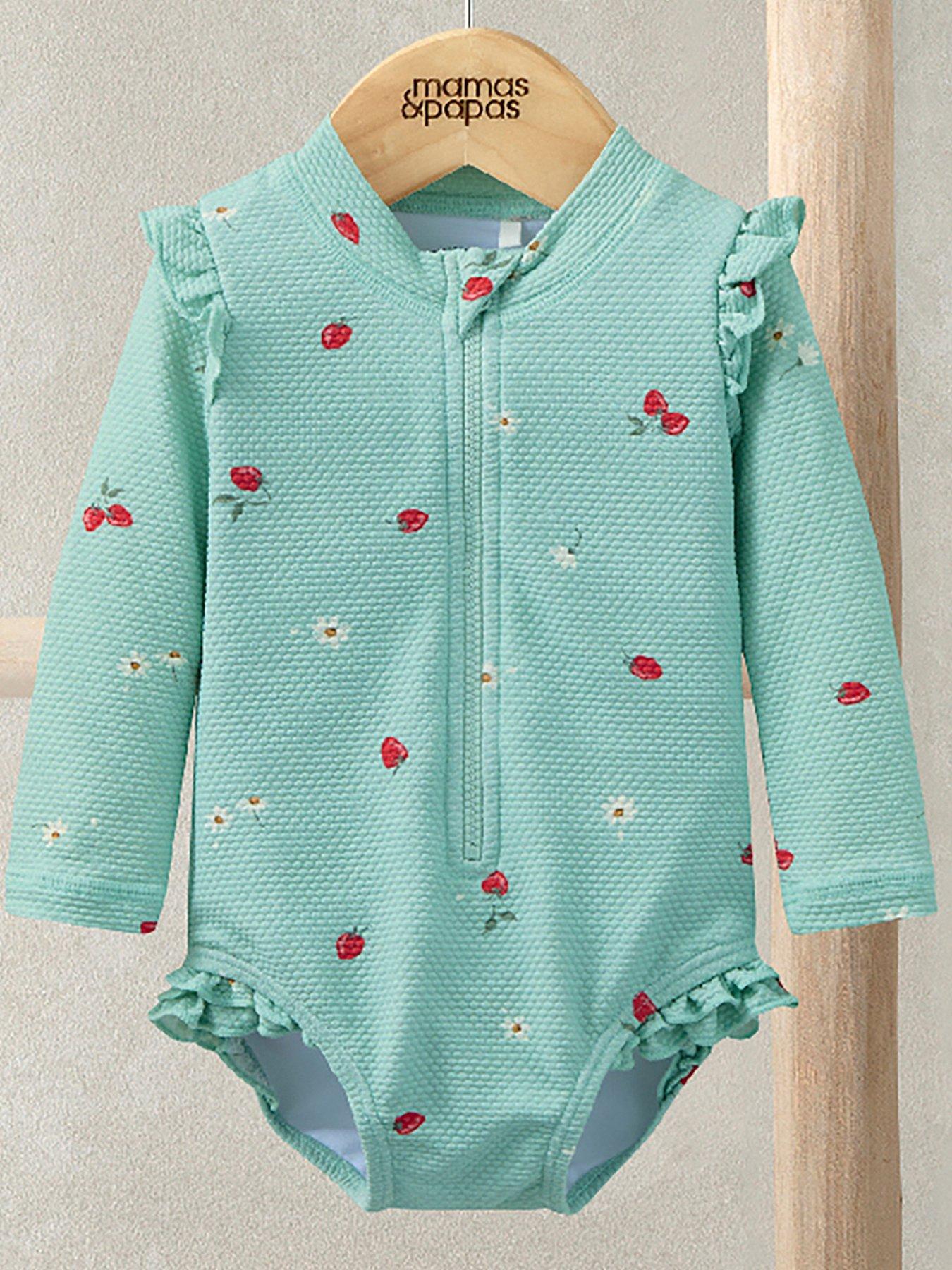 Mamas & Papas Baby Girls Strawberry Print Swimsuit - Blue