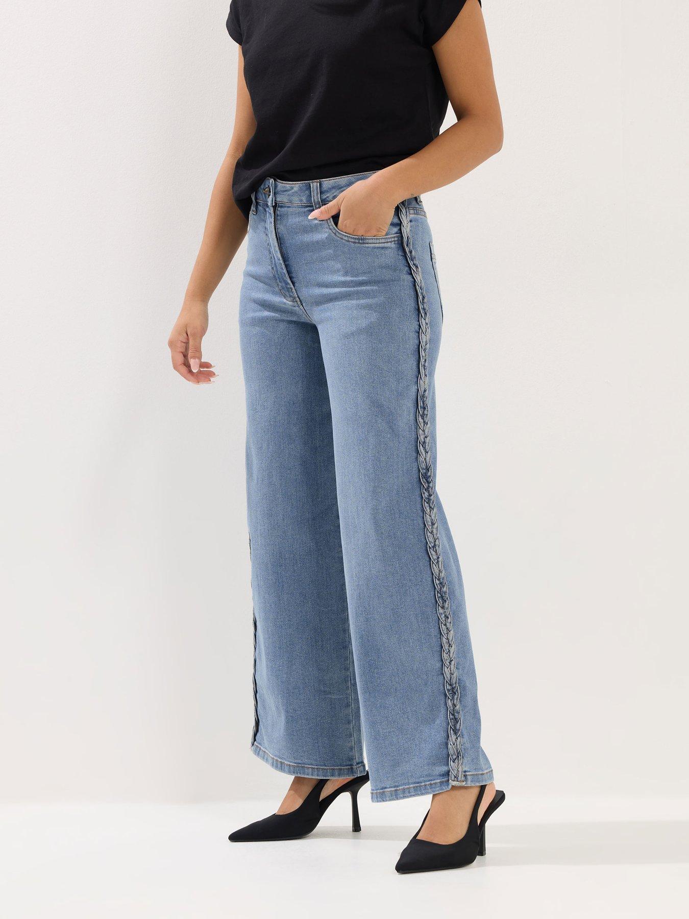 PixieGirl Petite Plait Side Wide Leg Stretch Jean, Blue, Size 12, Women