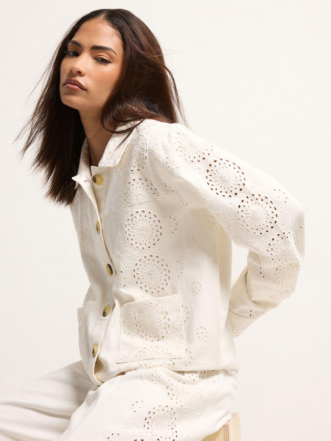 PixieGirl Petite Broderie Boxy Jacket - White