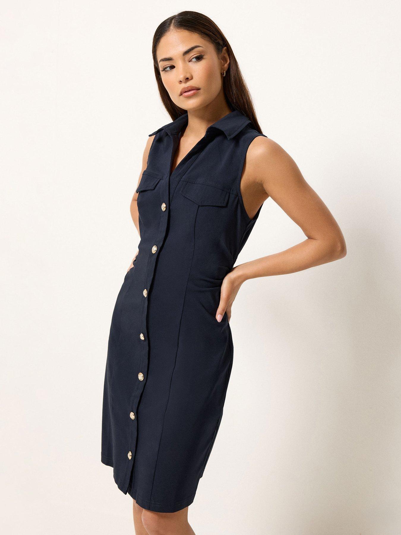 PixieGirl Petite Button Shirt Mini Dress - Blue