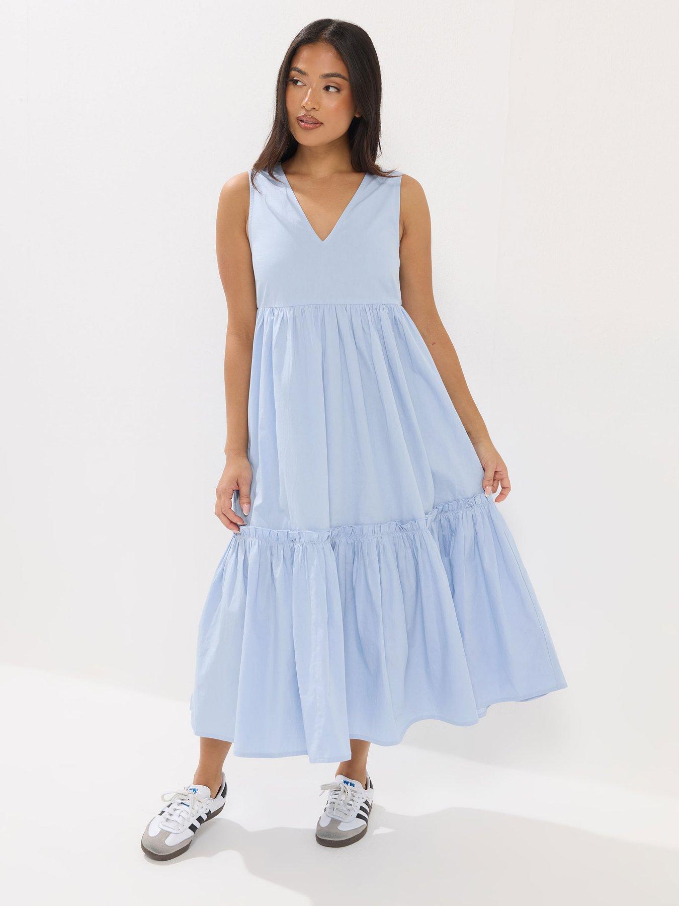 PixieGirl Petite Frill Tiered Midi Dress - Blue