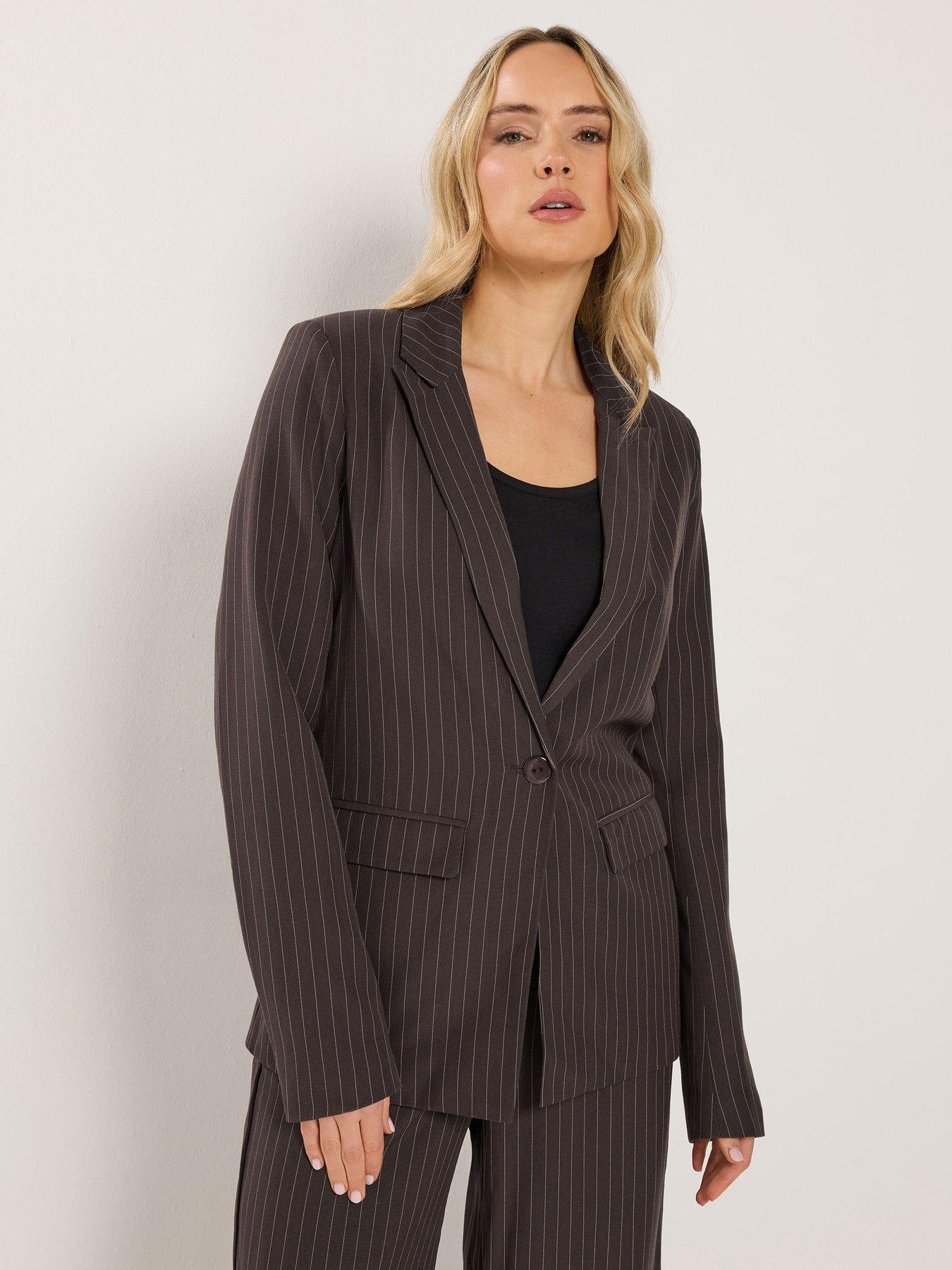 Long Tall Sally Pinstripe Blazer - Brown