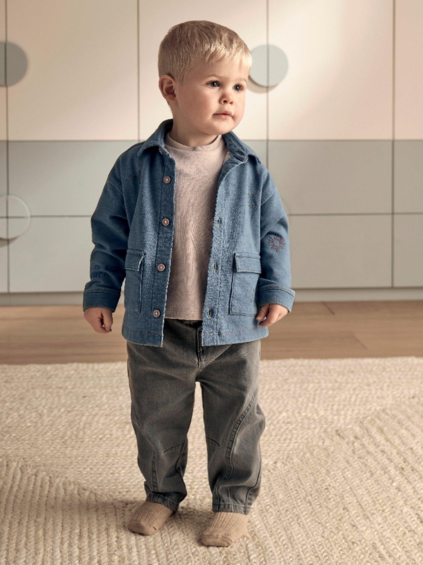Image 1 of 5 of Mamas & Papas Baby Boys Denim Shacket &amp; Tshirt Set - Blue