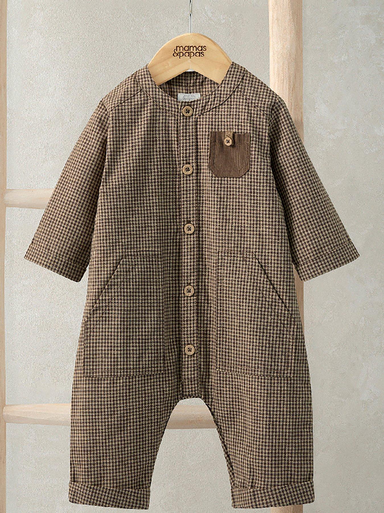Mamas & Papas Baby Boys Gingham Romper - Beige